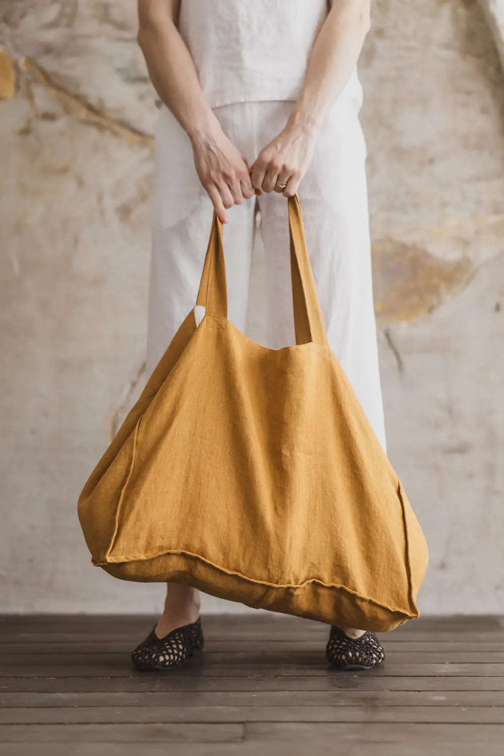 Mustard Linen Tote Bag – The Golden Hour Carryall