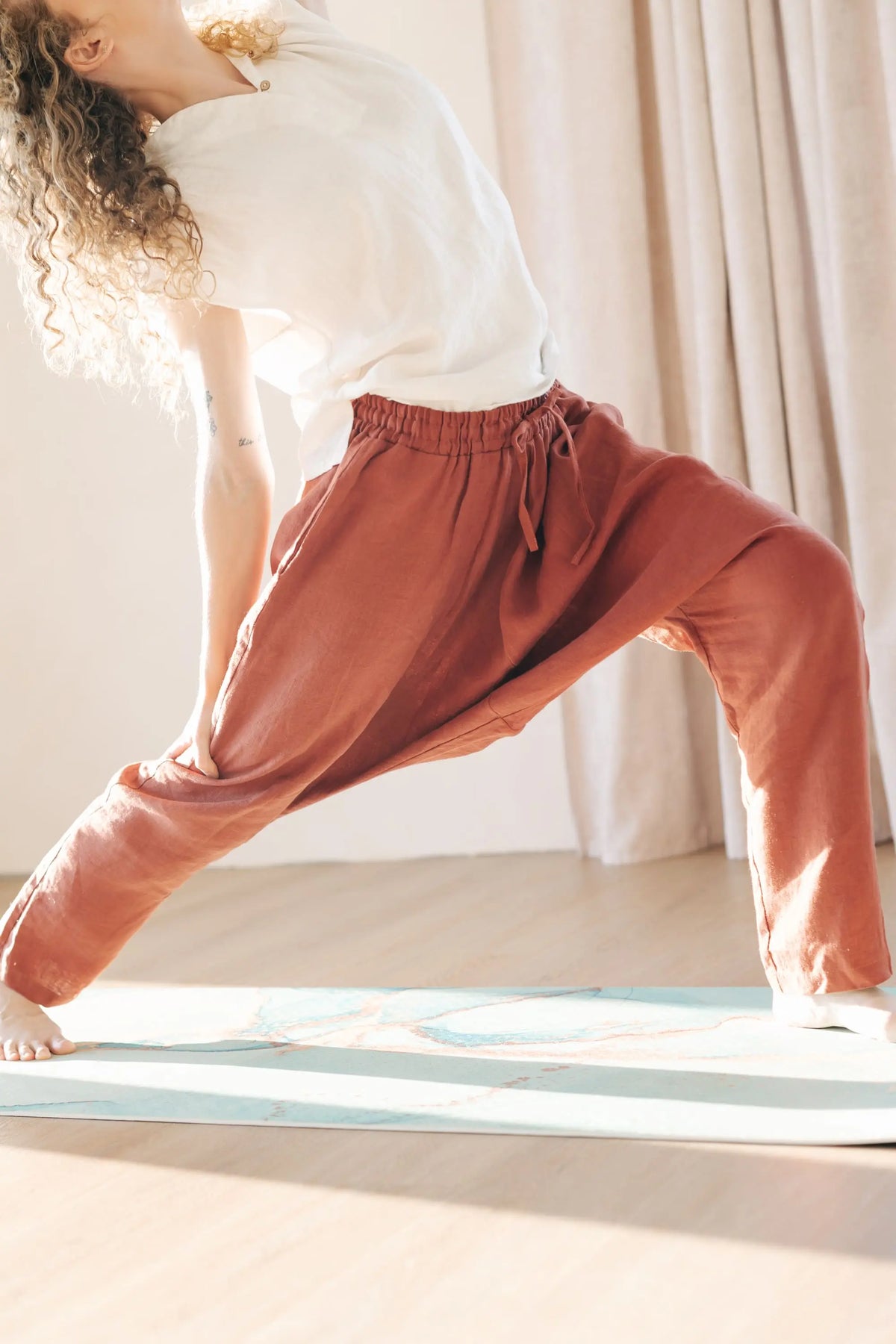 Linen Yoga Pants - Harem Trousers with Drawstring Waist