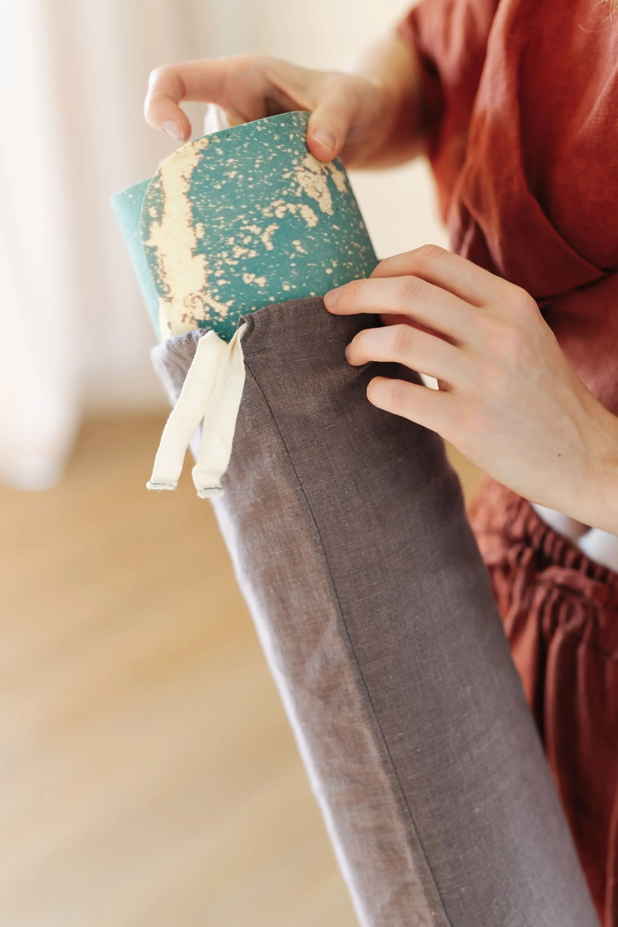 Natural Linen Yoga Mat Bag with Drawstring