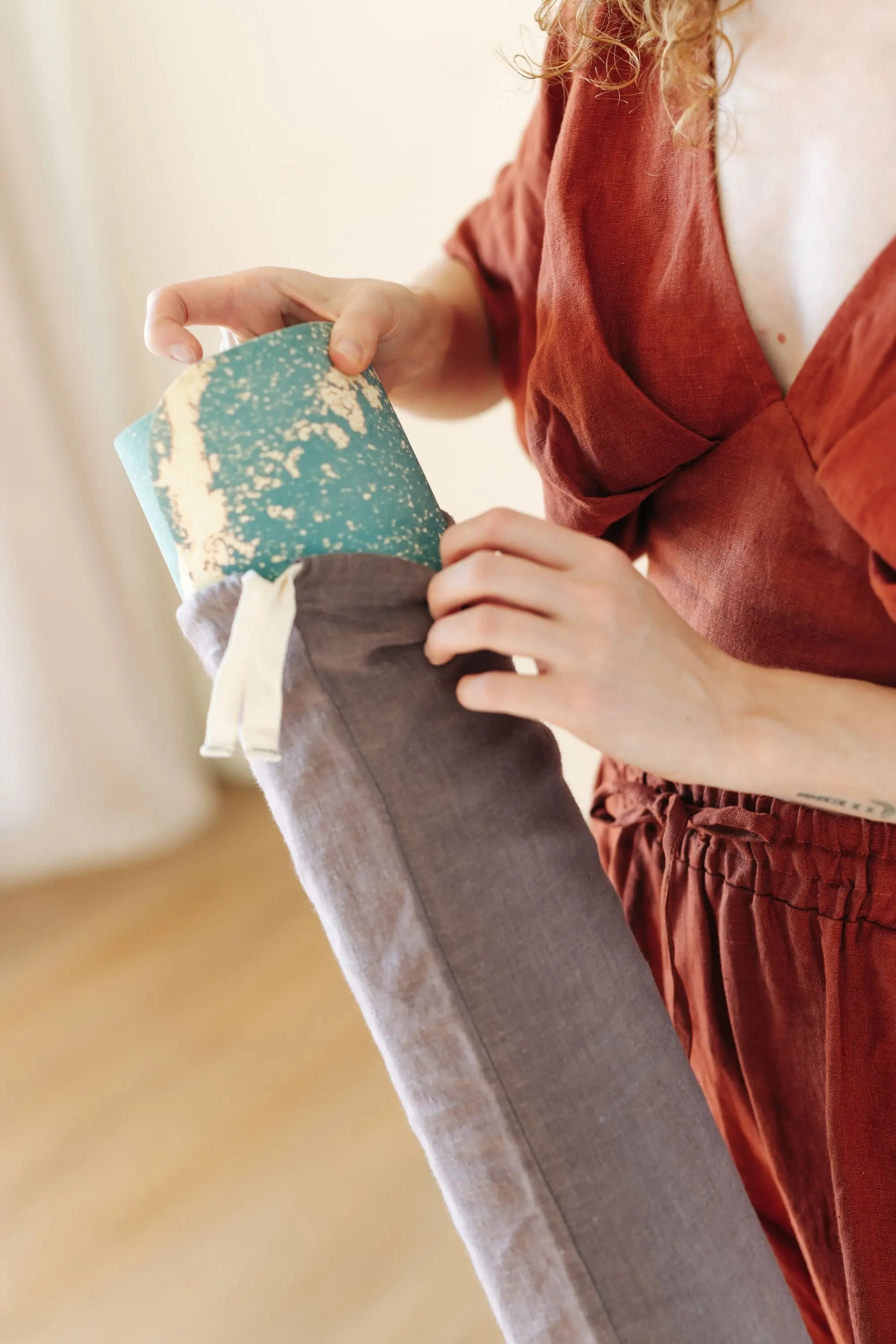 Natural Linen Yoga Mat Bag with Drawstring
