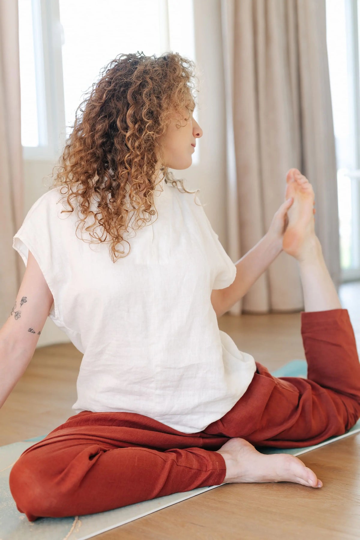 Linen Yoga Pants - Harem Trousers with Drawstring Waist