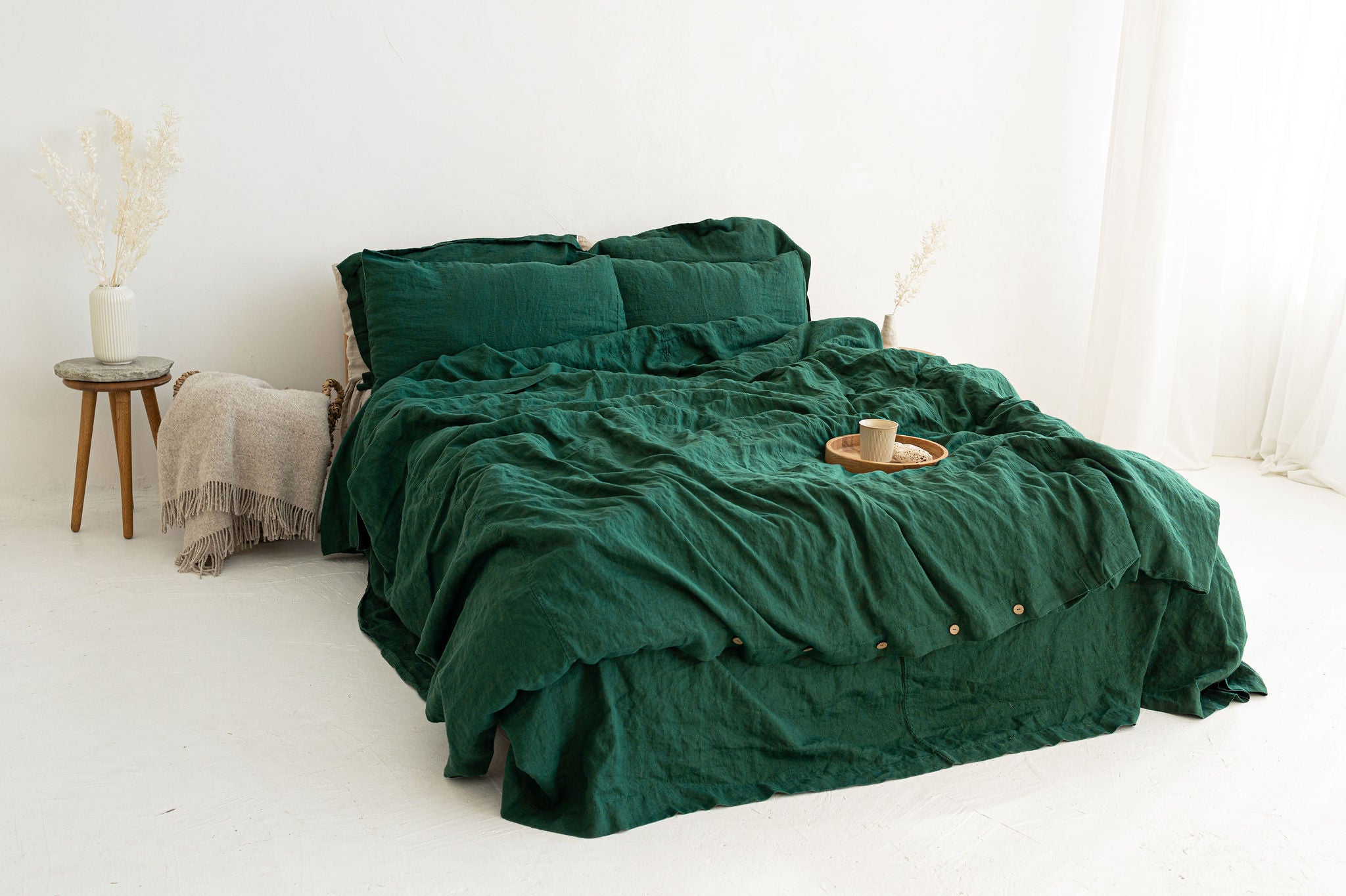 Dark Green Stonewashed Linen Bedding Set Epic Linen