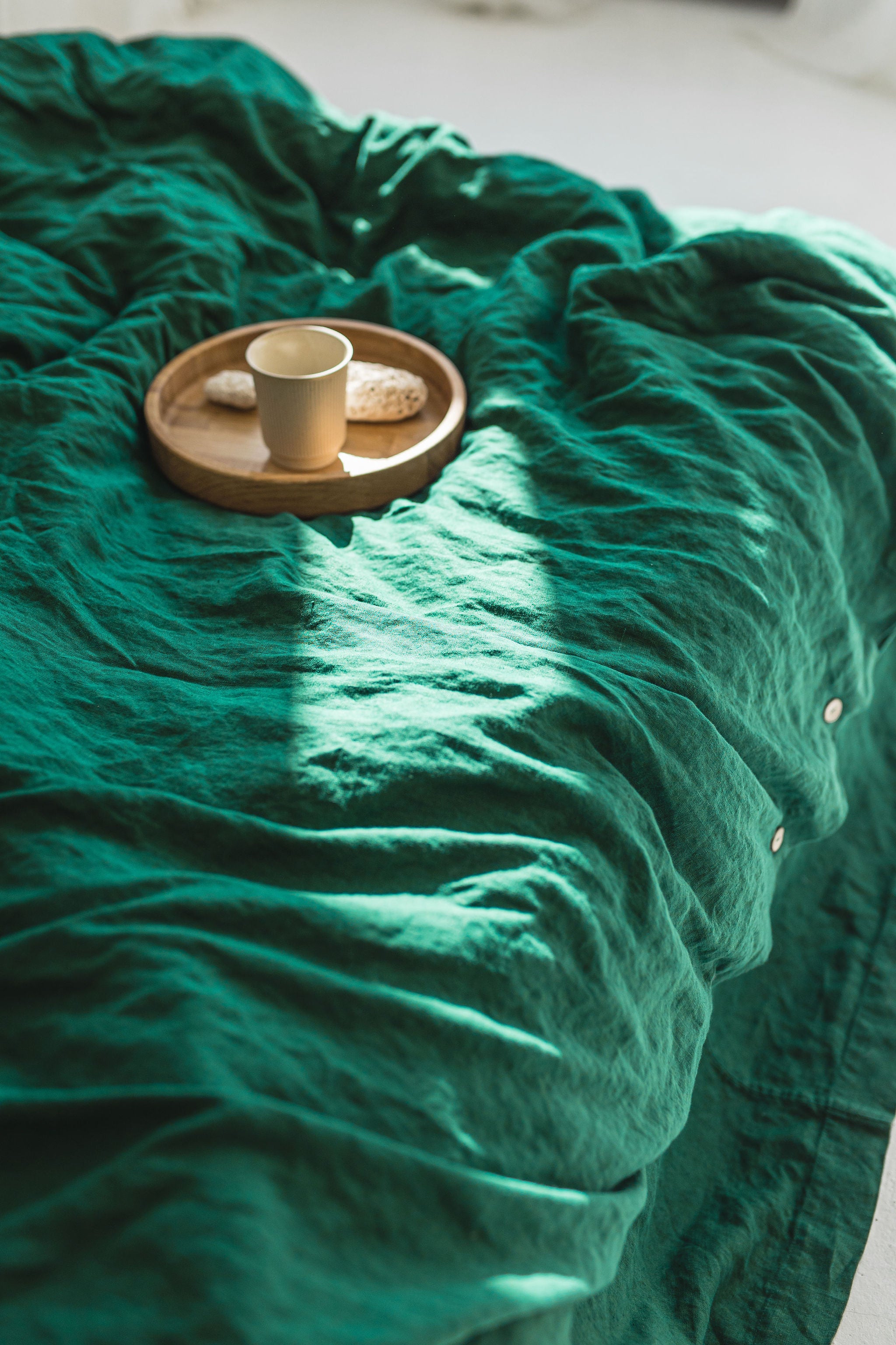 Dark Green Stonewashed Linen Bedding Set Epic Linen