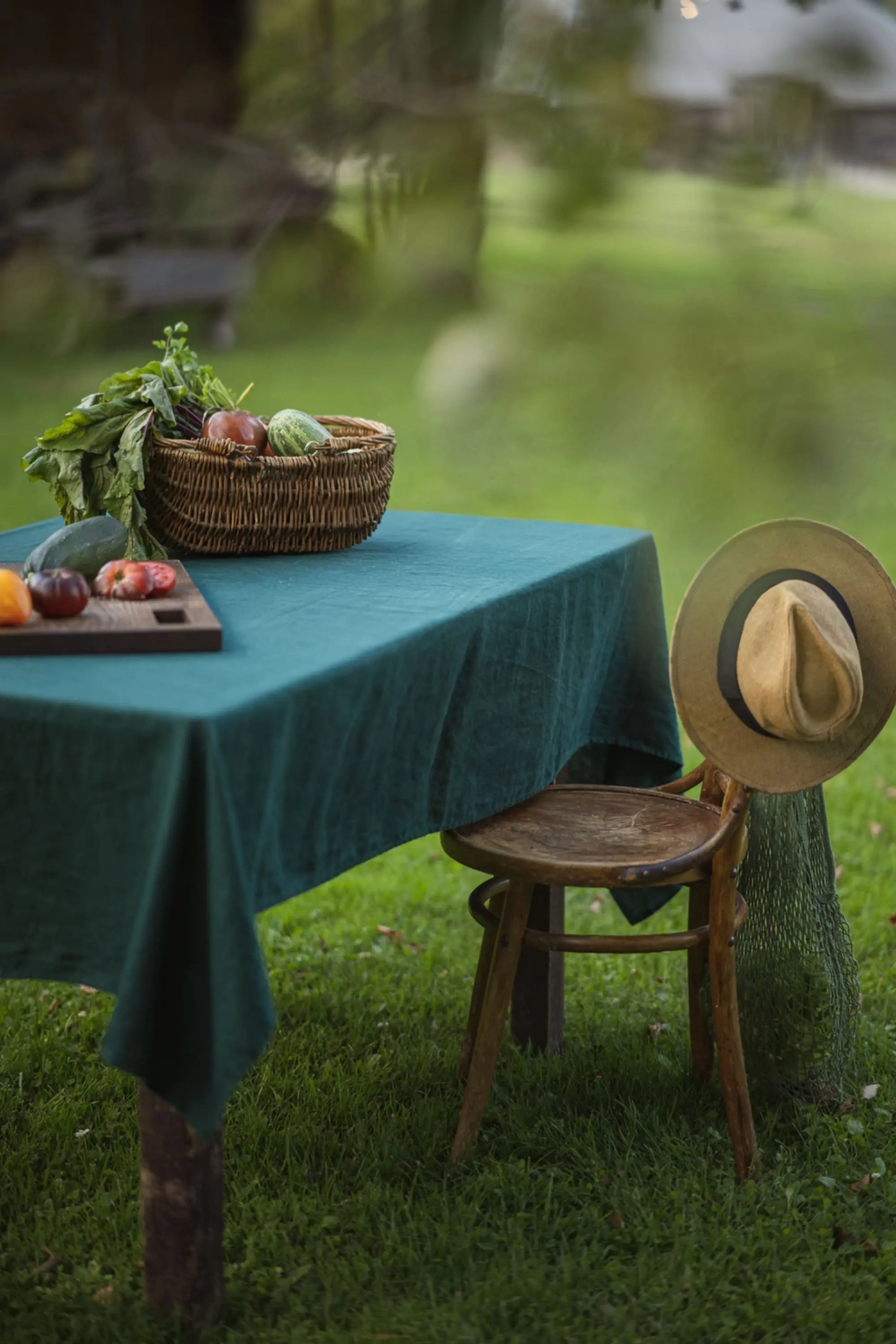 Natural Stonewashed Dark Green Linen Tablecloth