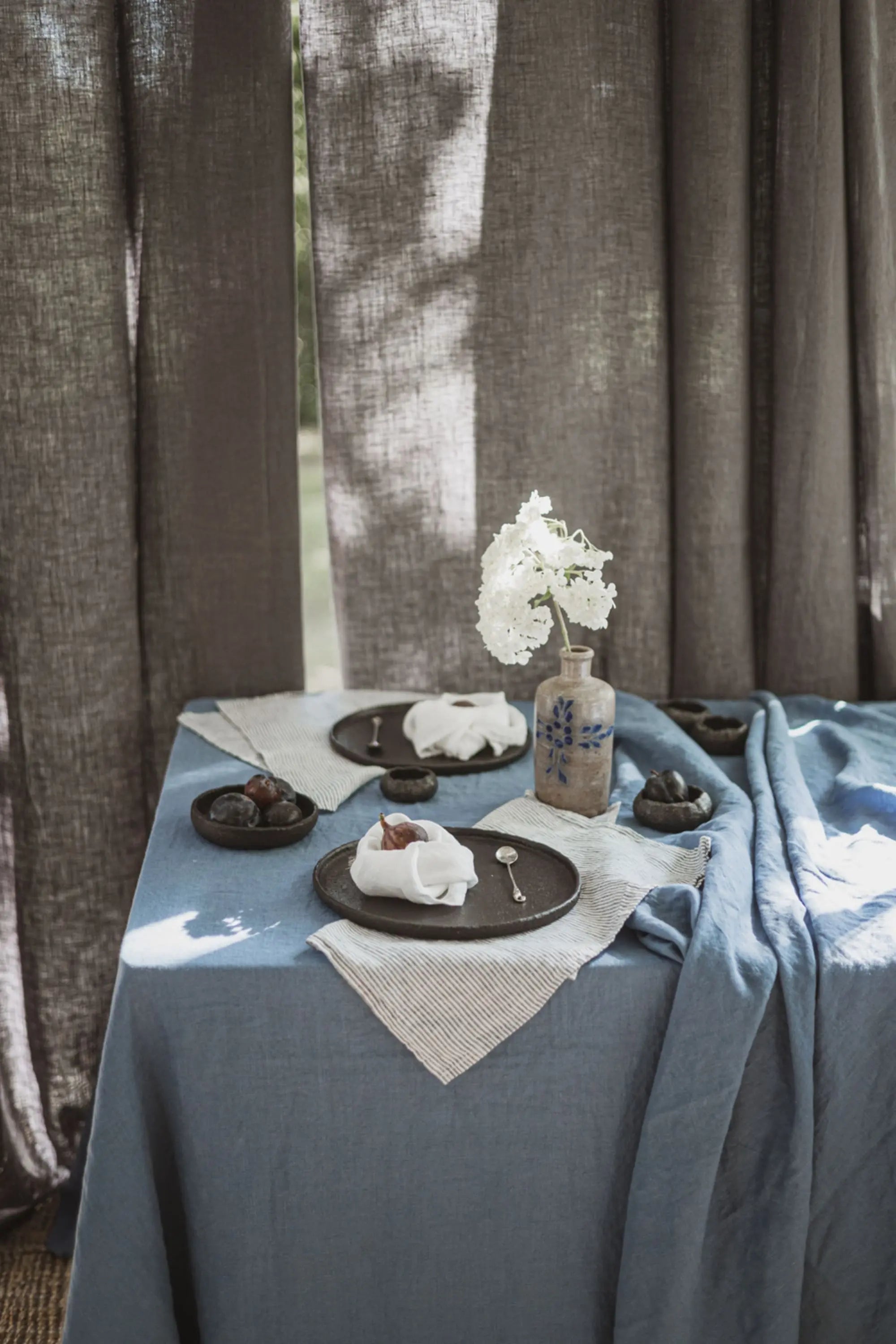Dusk Blue Stonewashed Linen Tablecloth for Dining Table