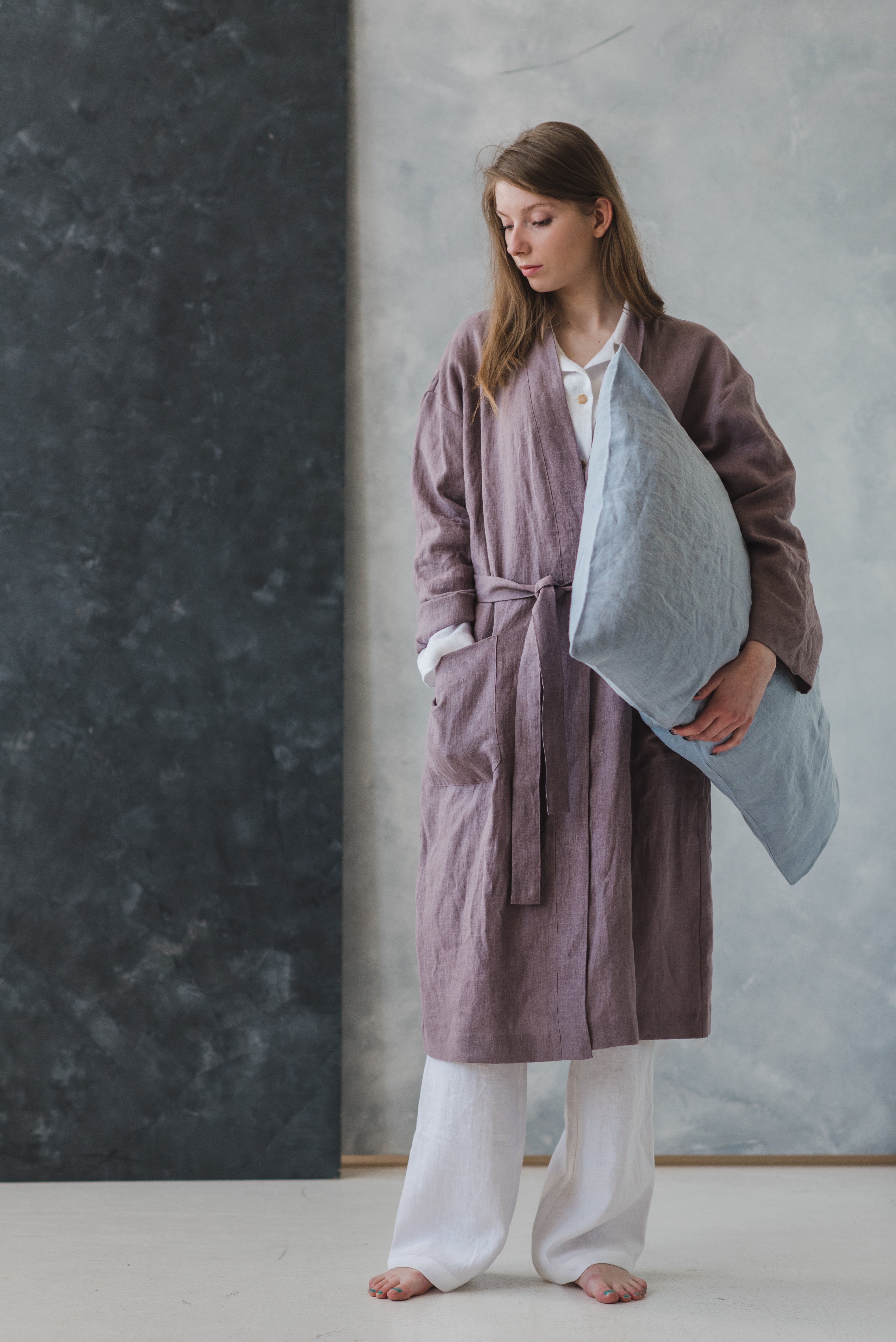 READY TO SHIP Long Linen Bathrobe with Pockets Epic Linen