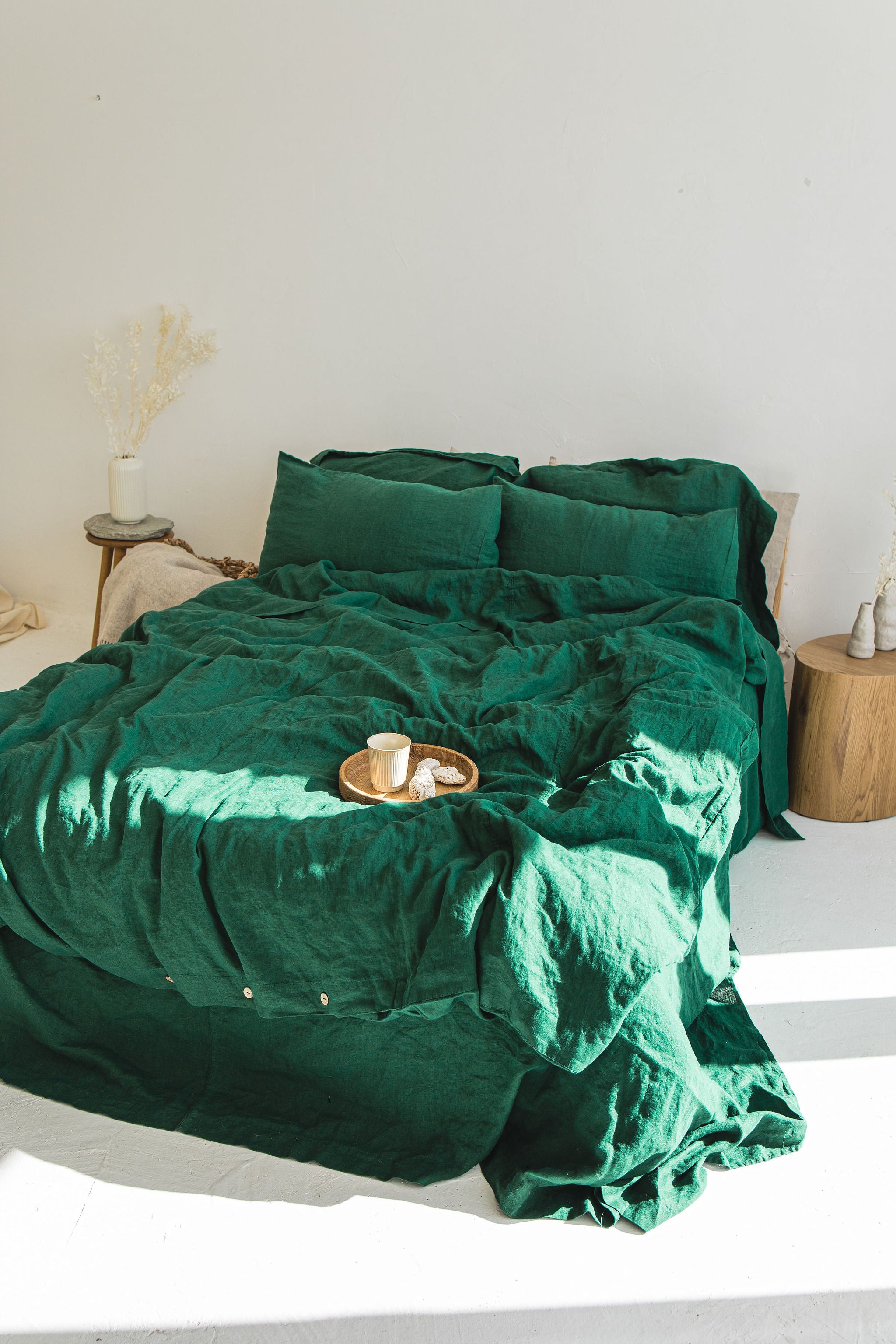 Dark Green Stonewashed Linen Bedding Set Epic Linen