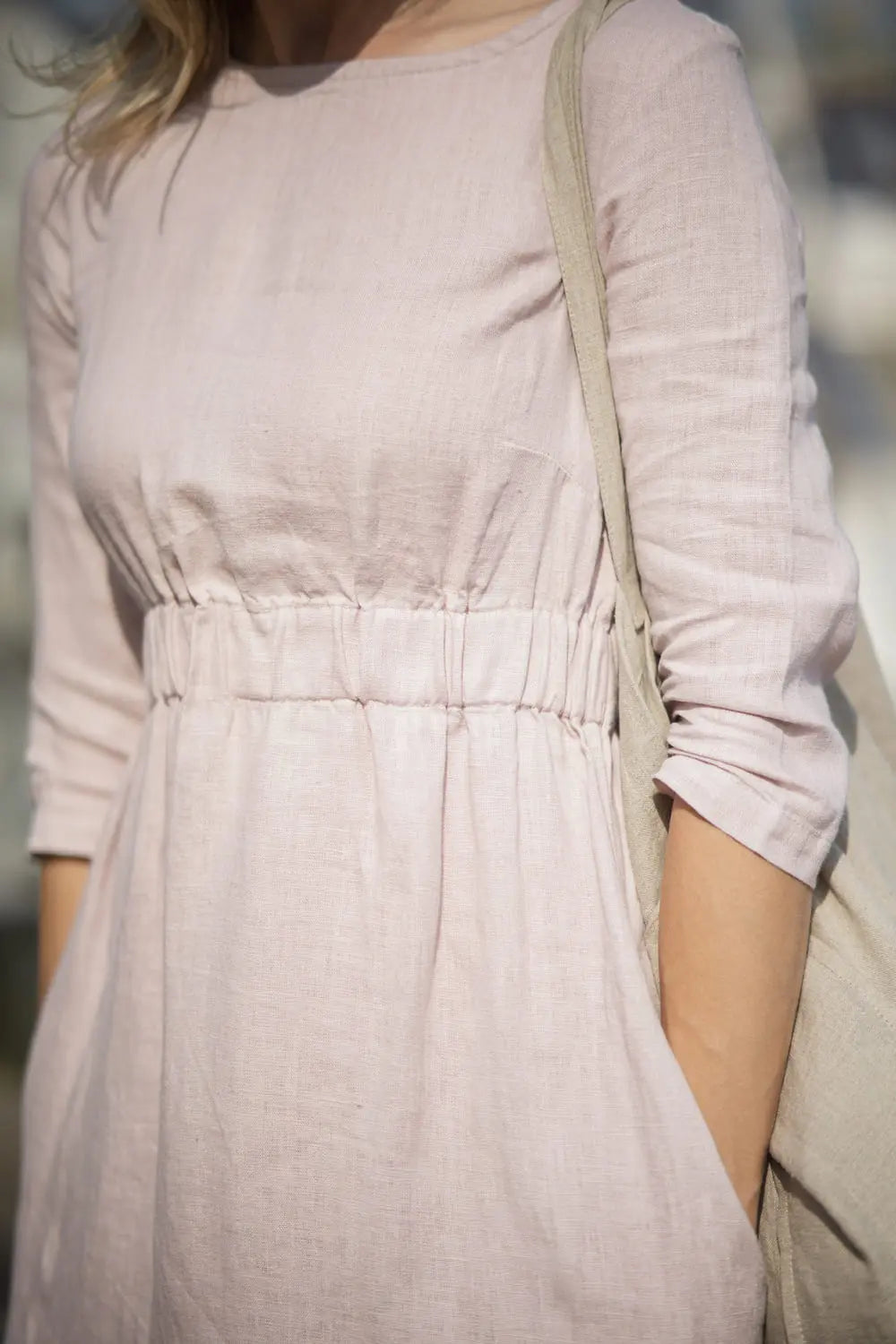 Close-up of elastic high-waist detail on High-Waist Summer Linen Dress
