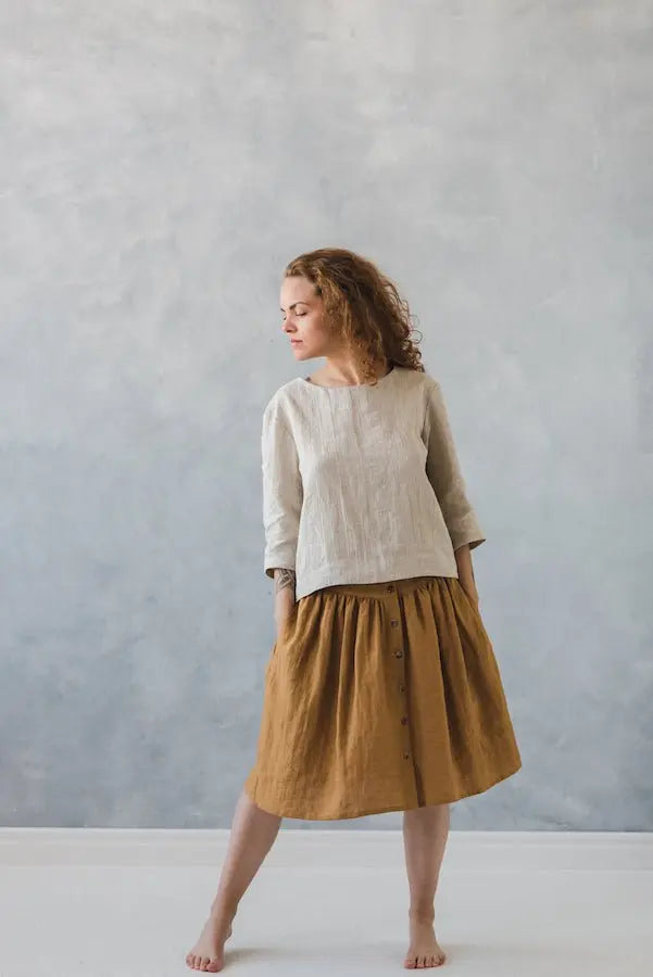 Linen Blouse 3/4 Sleeves - Epic Linen luxury linen