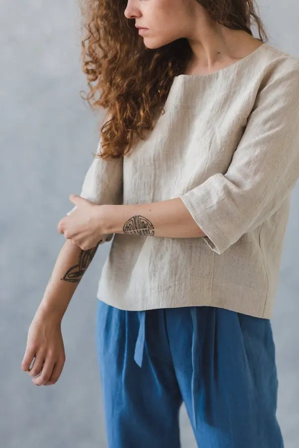 Linen Blouse 3/4 Sleeves - Epic Linen luxury linen