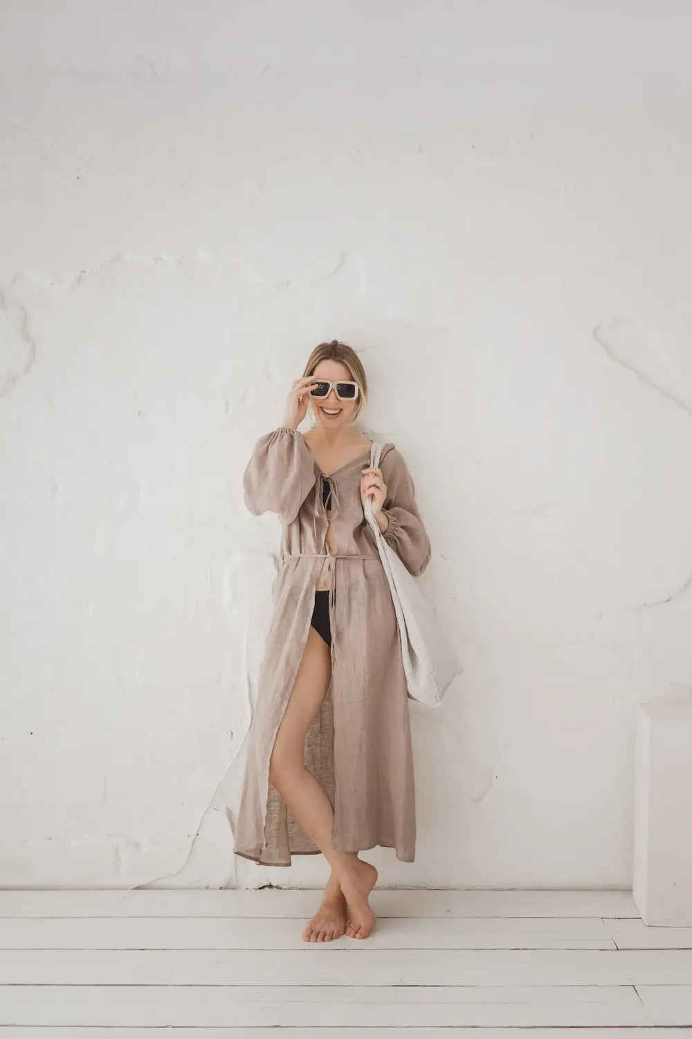 Linen Caftan - Tie-Front Beach Cover Up | EpicLinen