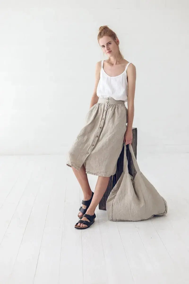 Linen Skirt With Buttons - Epic Linen luxury linen