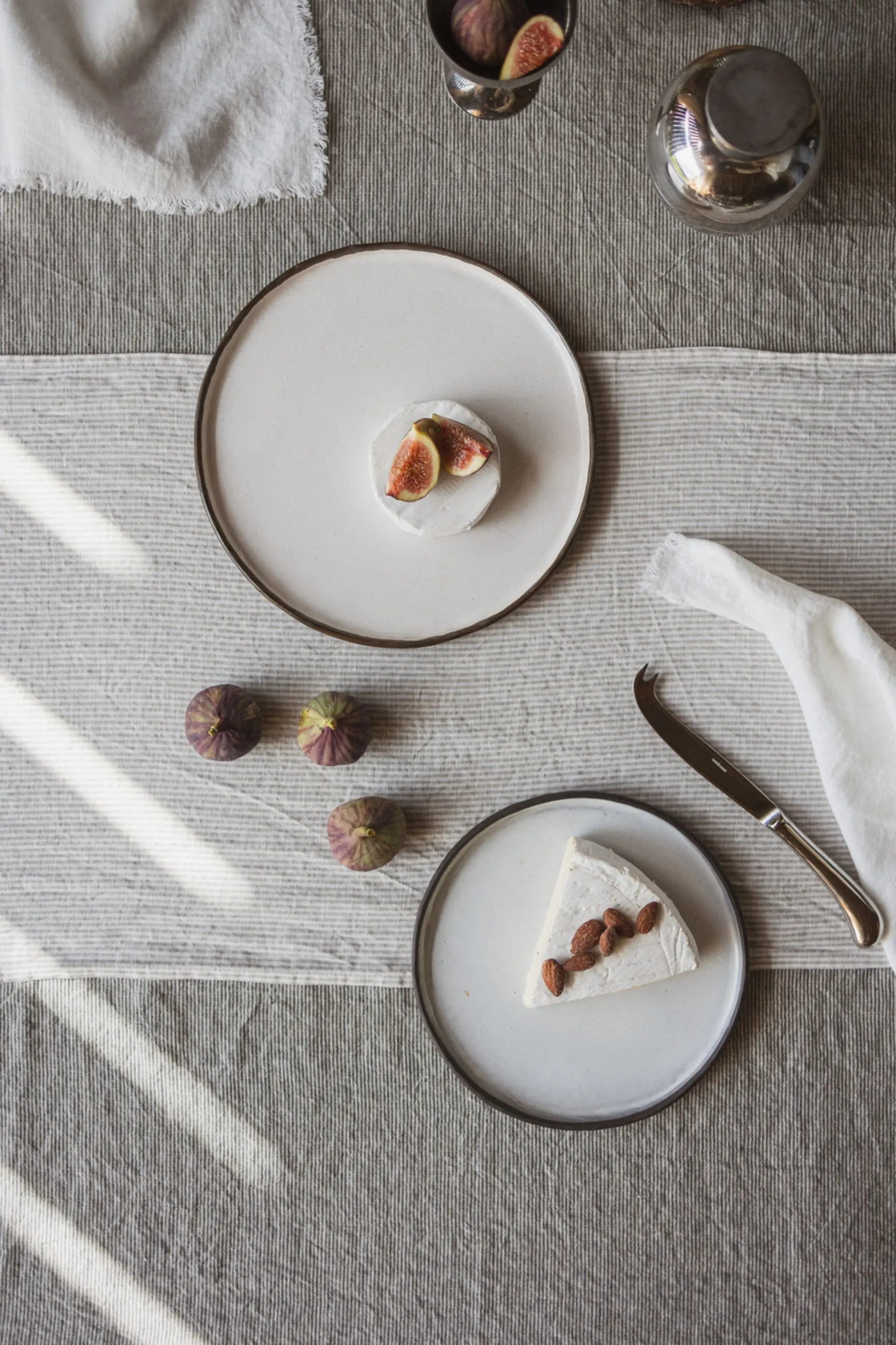 Stonewashed Natural Black Stripes Linen Tablecloth