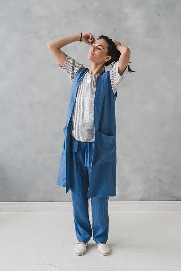 READY TO SHIP Linen Long Vest Cardigan - Epic Linen conscious fashion