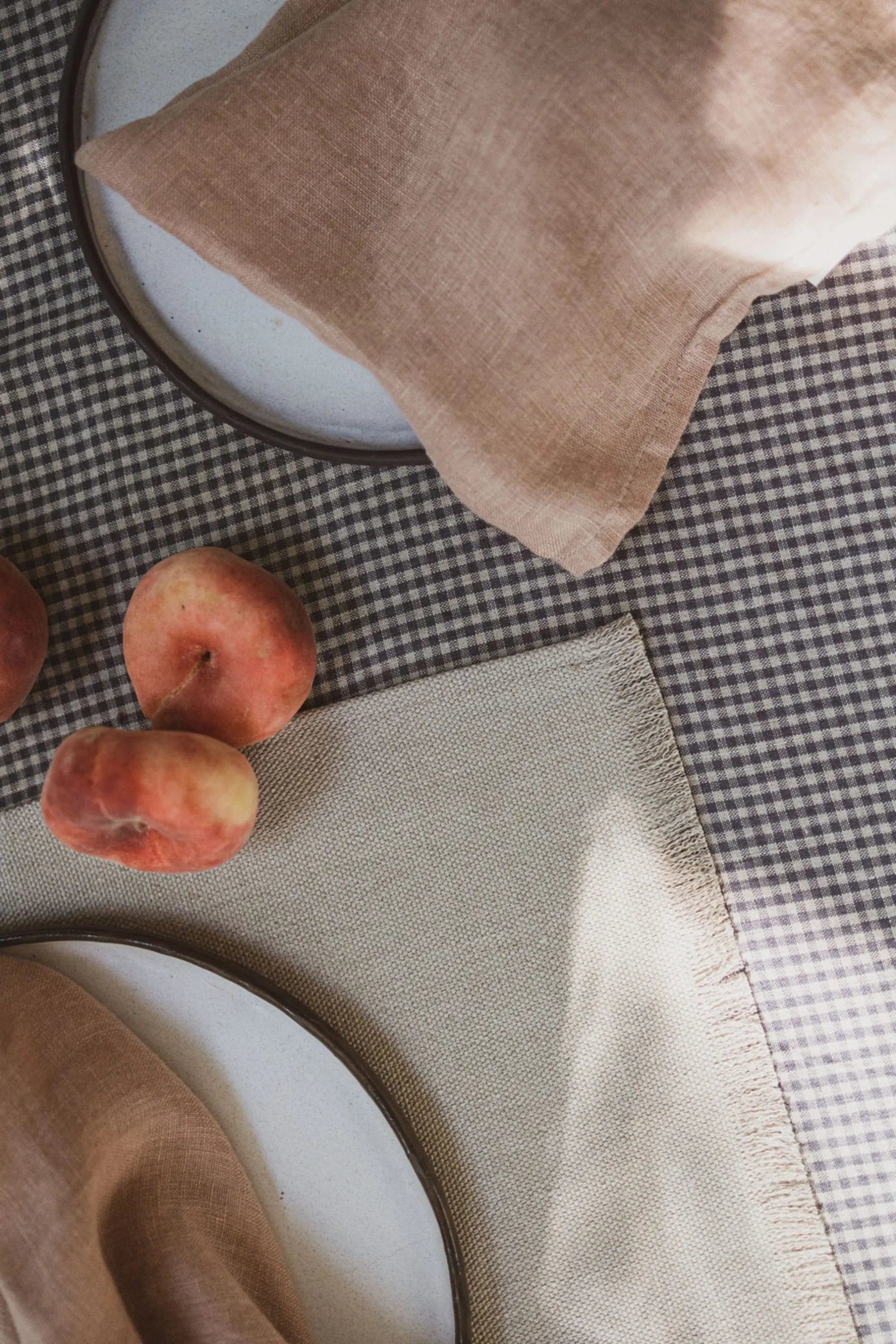 Natural Stonewashed Small Gray Checks Linen Tablecloth