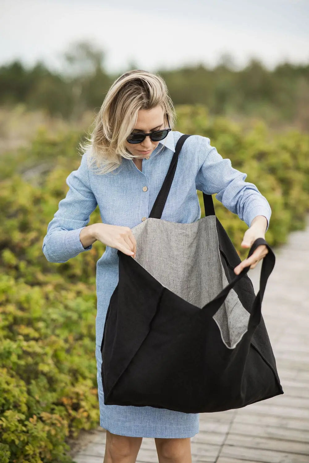 Linen Tote Bag – Dual Reversible Day & Night Carryall