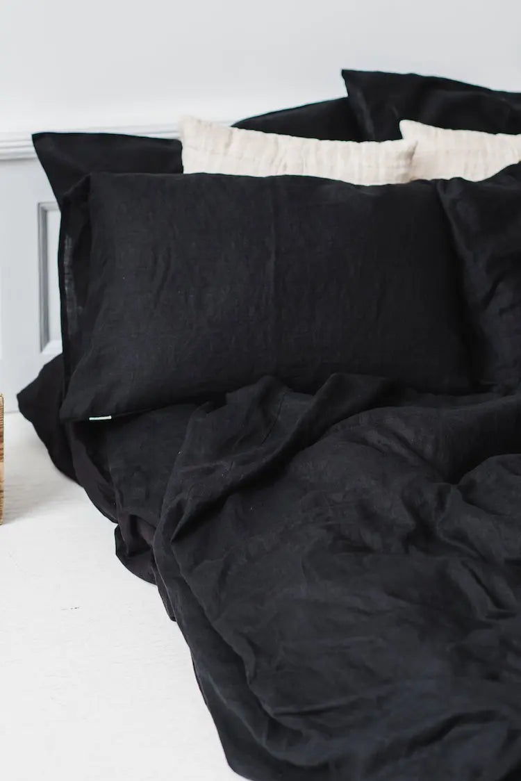 Black Linen Fitted Sheet - Epic Linen luxury linen