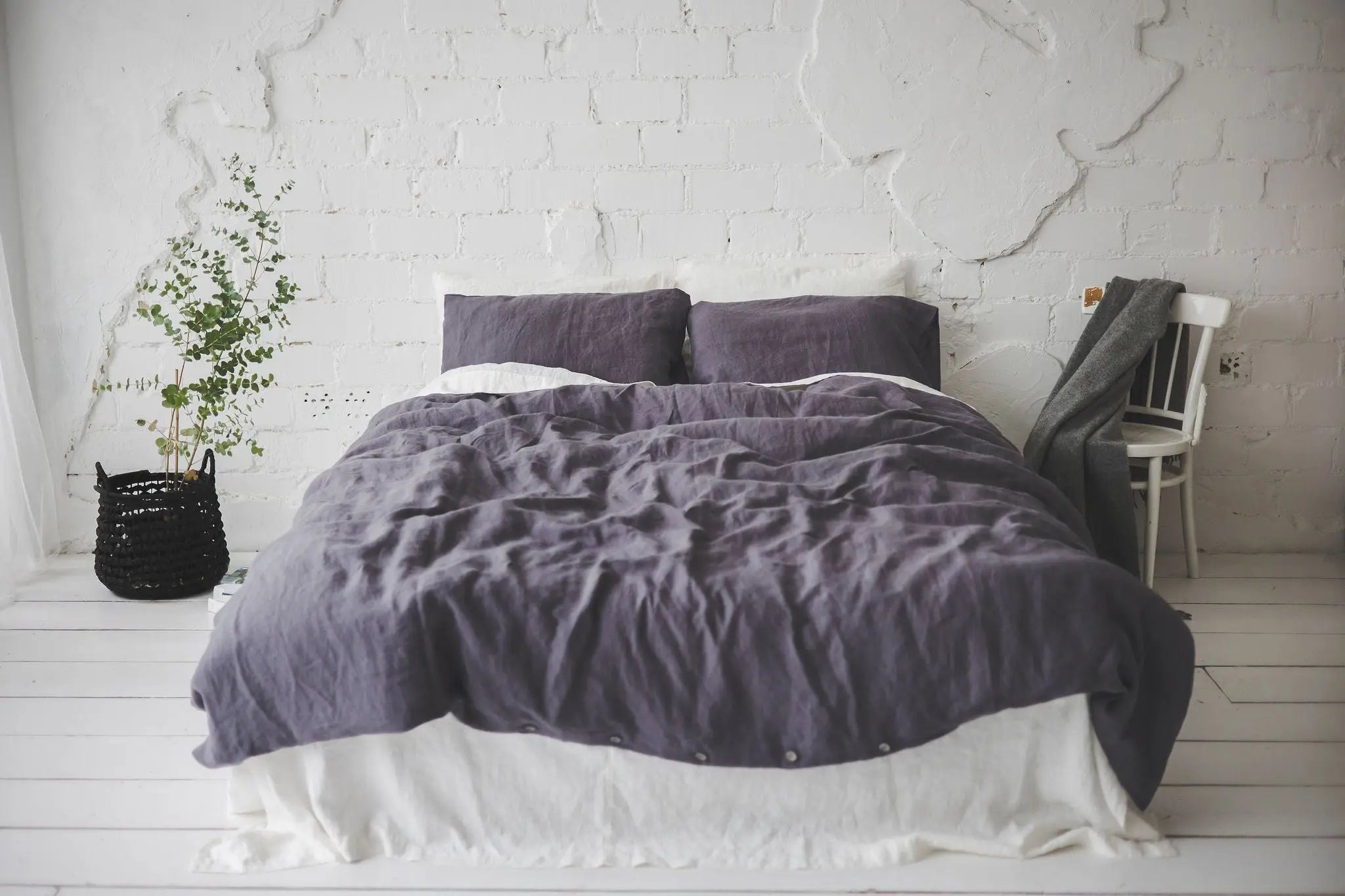 Dark Aubergine Stonewashed Linen Bedding Set - Epic Linen luxury linen