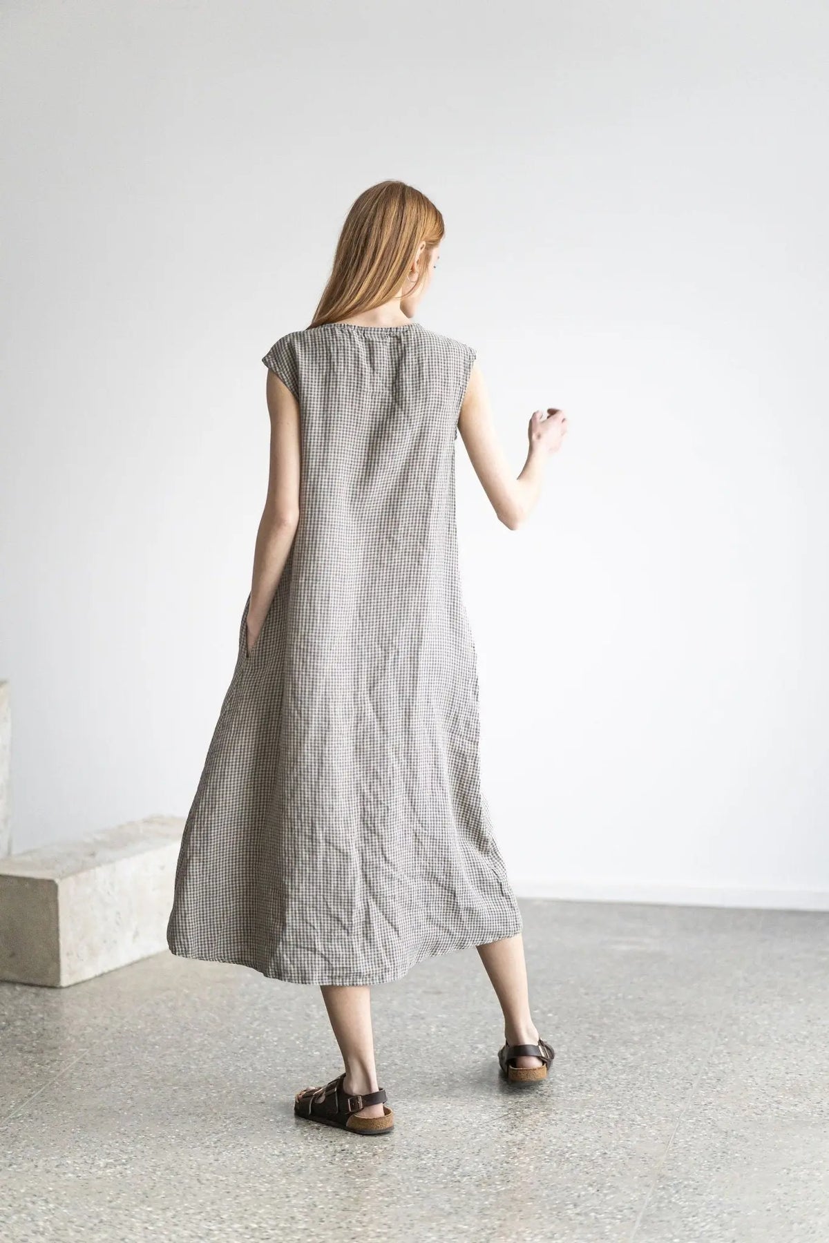 gray linen dress Elegant Maxi ✏️📚📓🚌School Diaries - Day vt::Dresses::Occasion::Wedding Guest Size:Small 14.5