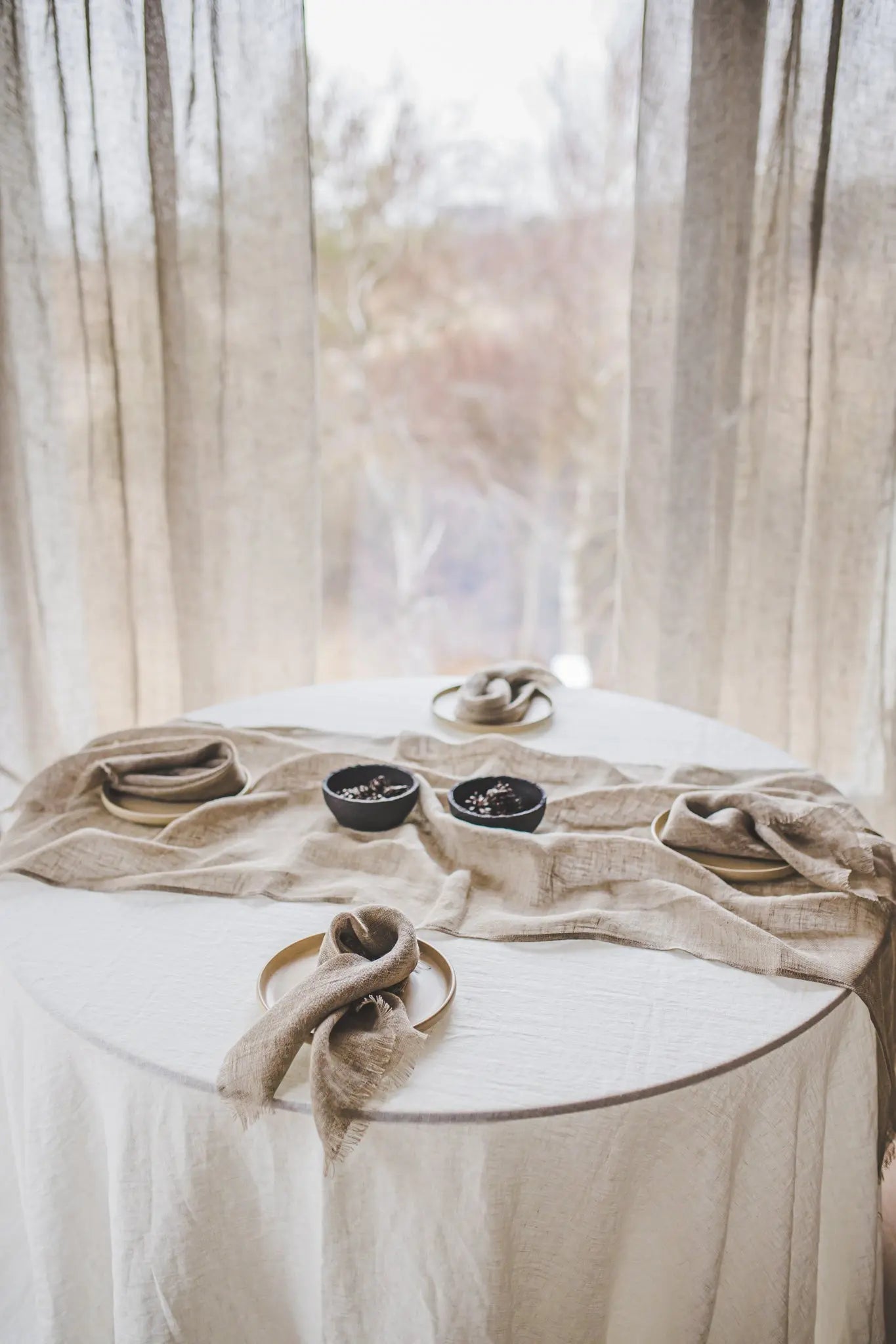 Gauze Linen Table Runner in Beige Natural Flax Color - Epic Linen luxury linen