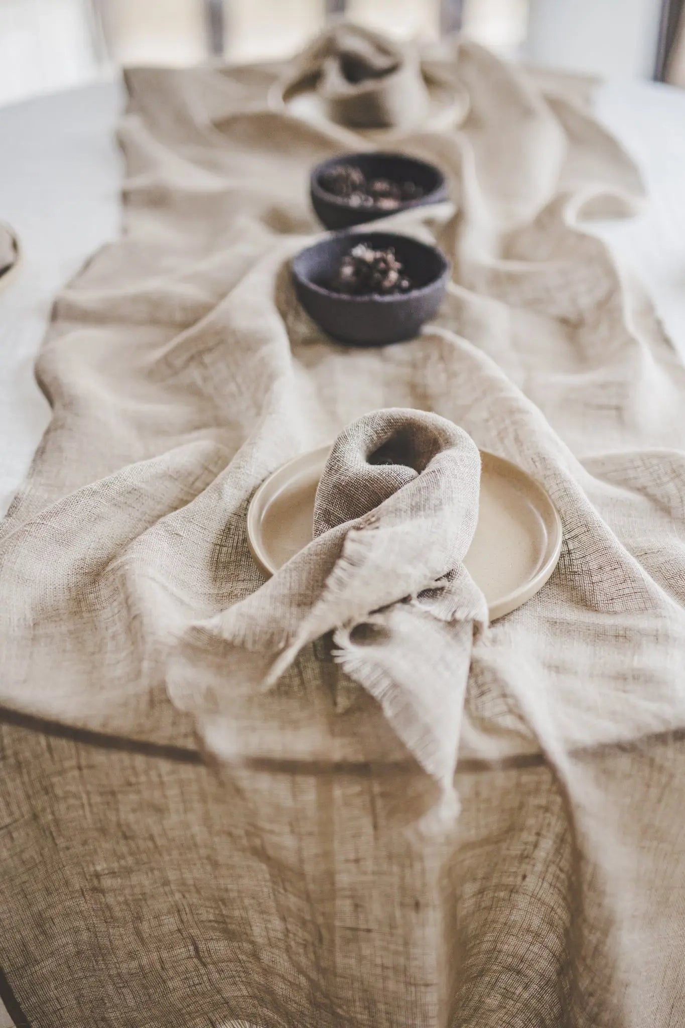 Gauze Linen Table Runner in Beige Natural Flax Color - Epic Linen luxury linen