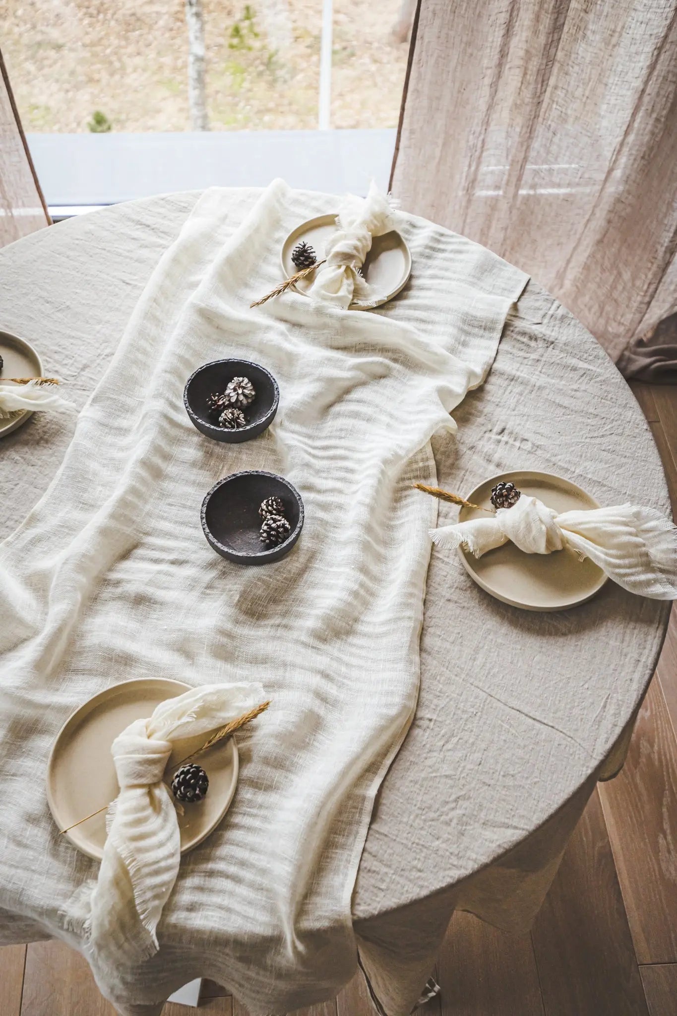 Gauze Linen Table Runner in Semi White Color - Epic Linen luxury linen