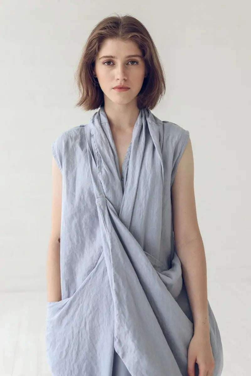 Japanese Style Maxi Linen Dress - Epic Linen luxury linen