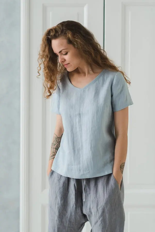 Linen Blouse V Neck - Epic Linen luxury linen