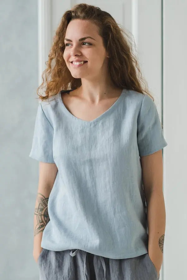 Linen Blouse V Neck - Epic Linen luxury linen