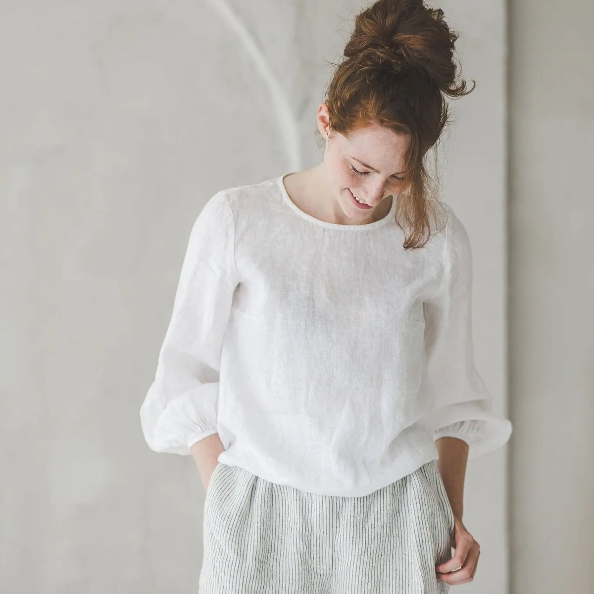 Linen Blouse with Long Bishop Sleeves - Epic Linen