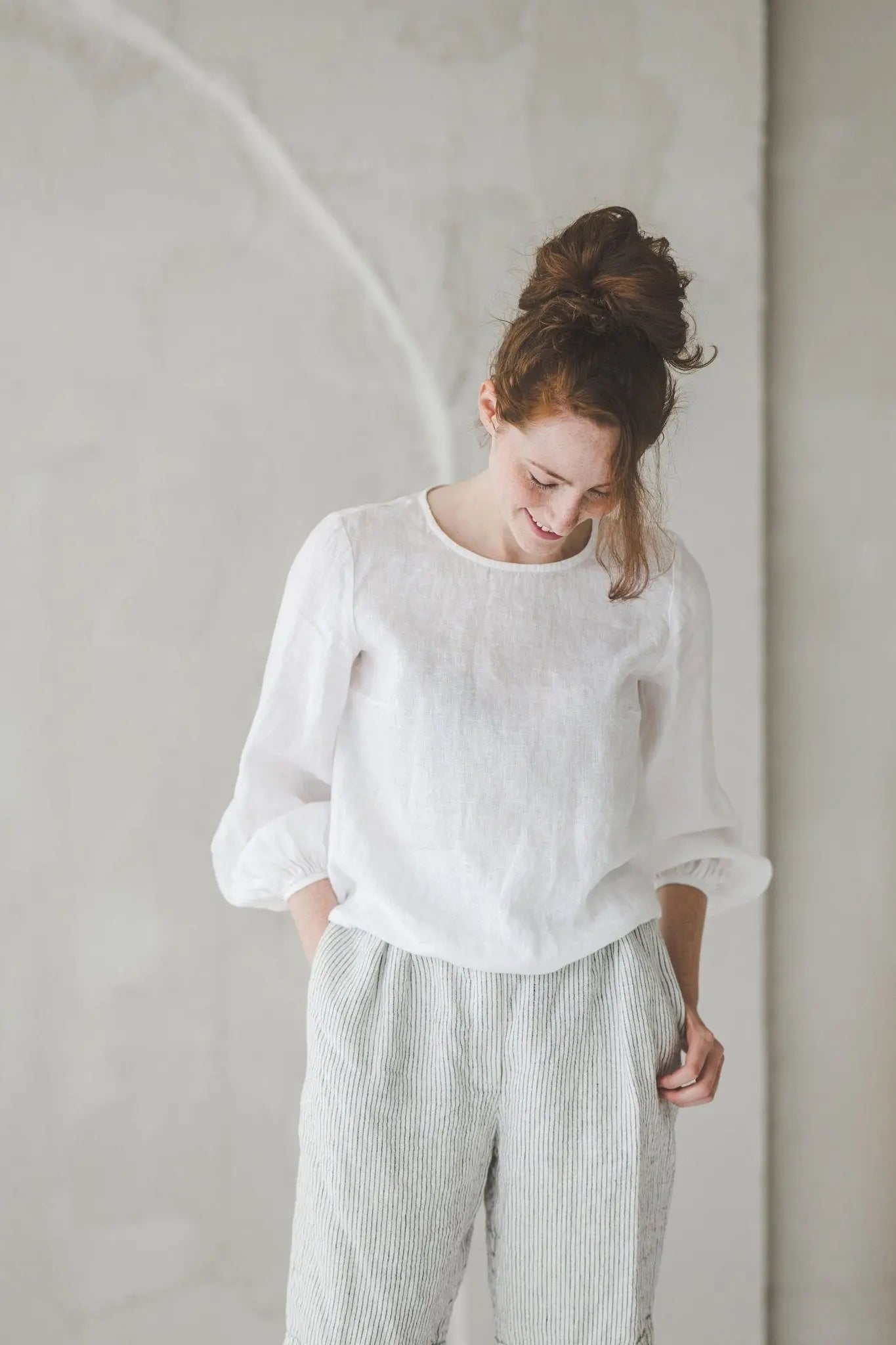 Linen Blouse with Long Bishop Sleeves - Epic Linen luxury linen