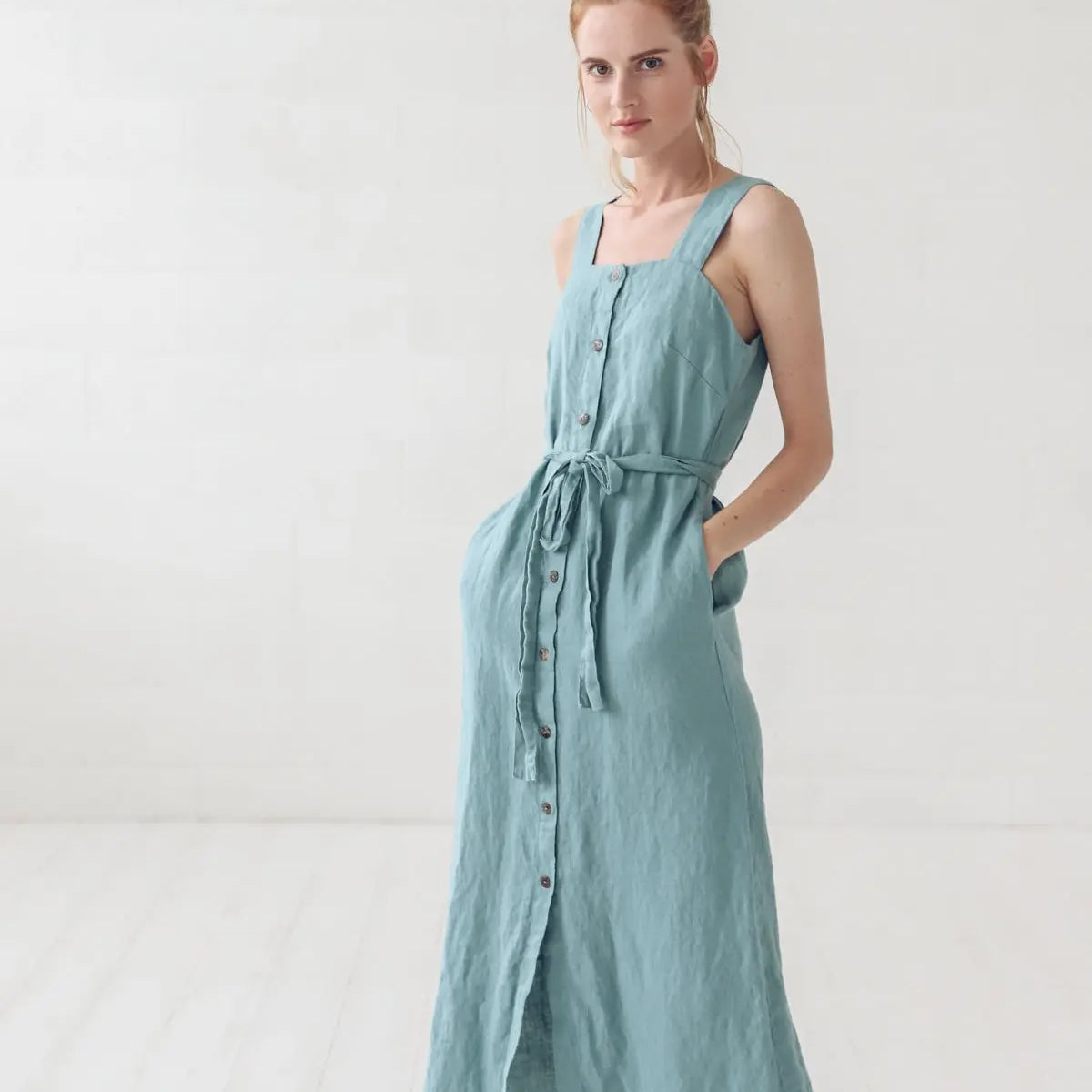 green emerald velvet dress Linen Sofia Midi Dress – Sozy