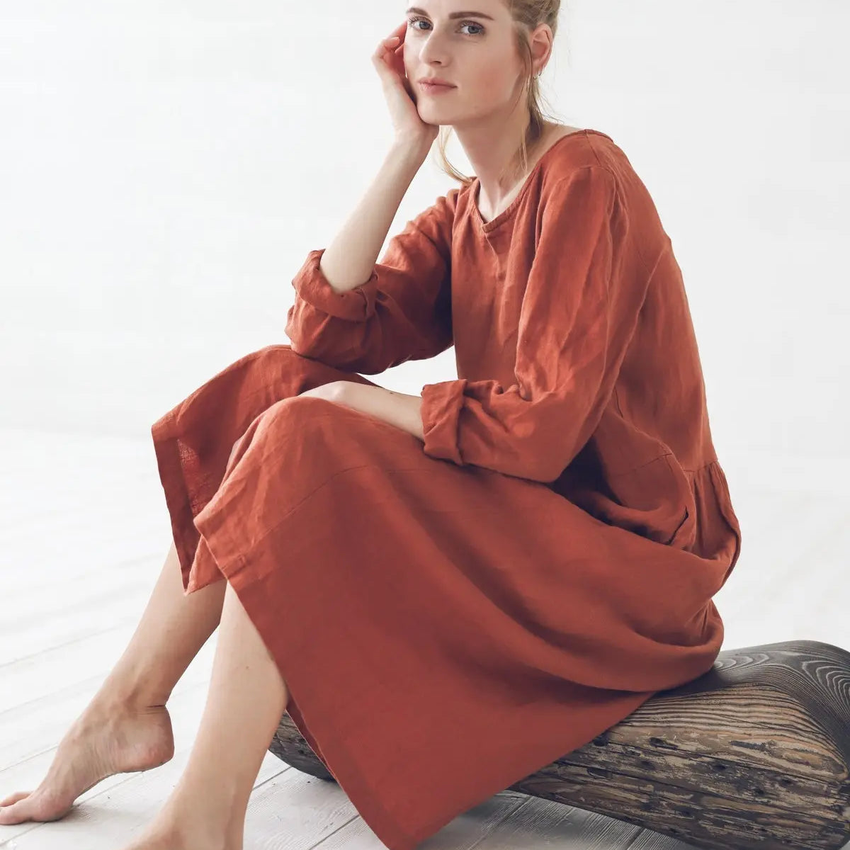 Linen Dress Long Sleeves Linen Dress Long Sleeves
