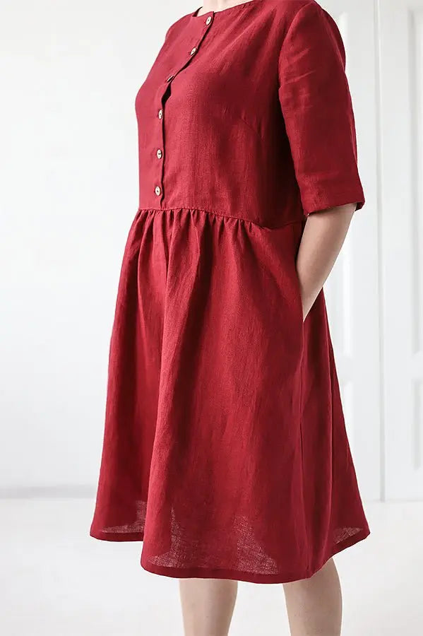 Linen Dress with Buttons - Epic Linen luxury linen