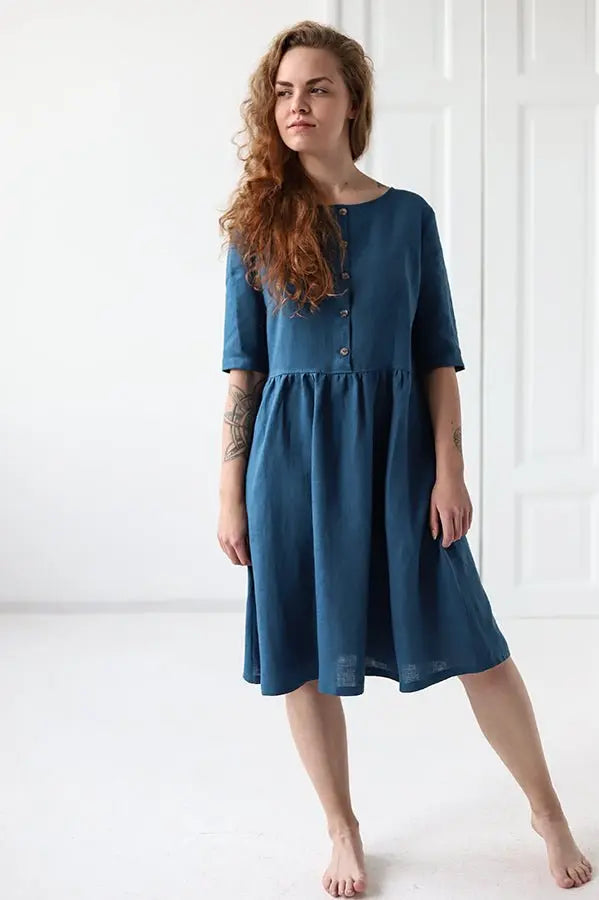 Linen Dress with Buttons - Epic Linen luxury linen