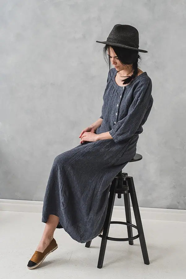 Linen Long Dress with Buttons - Epic Linen luxury linen