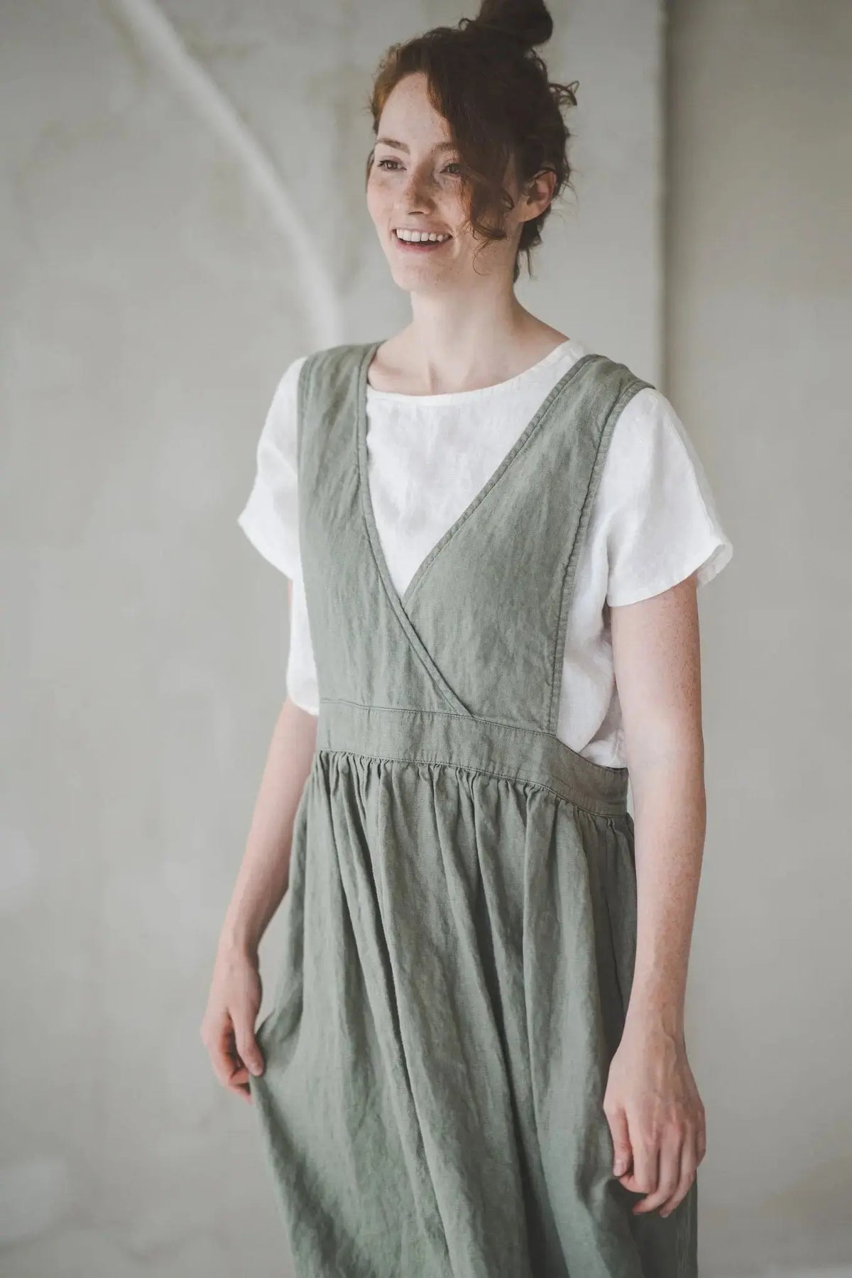linen pinafore dress – Stylish & Comfortable Outfit The blouse Black Cotton Linen V-Neck Midi