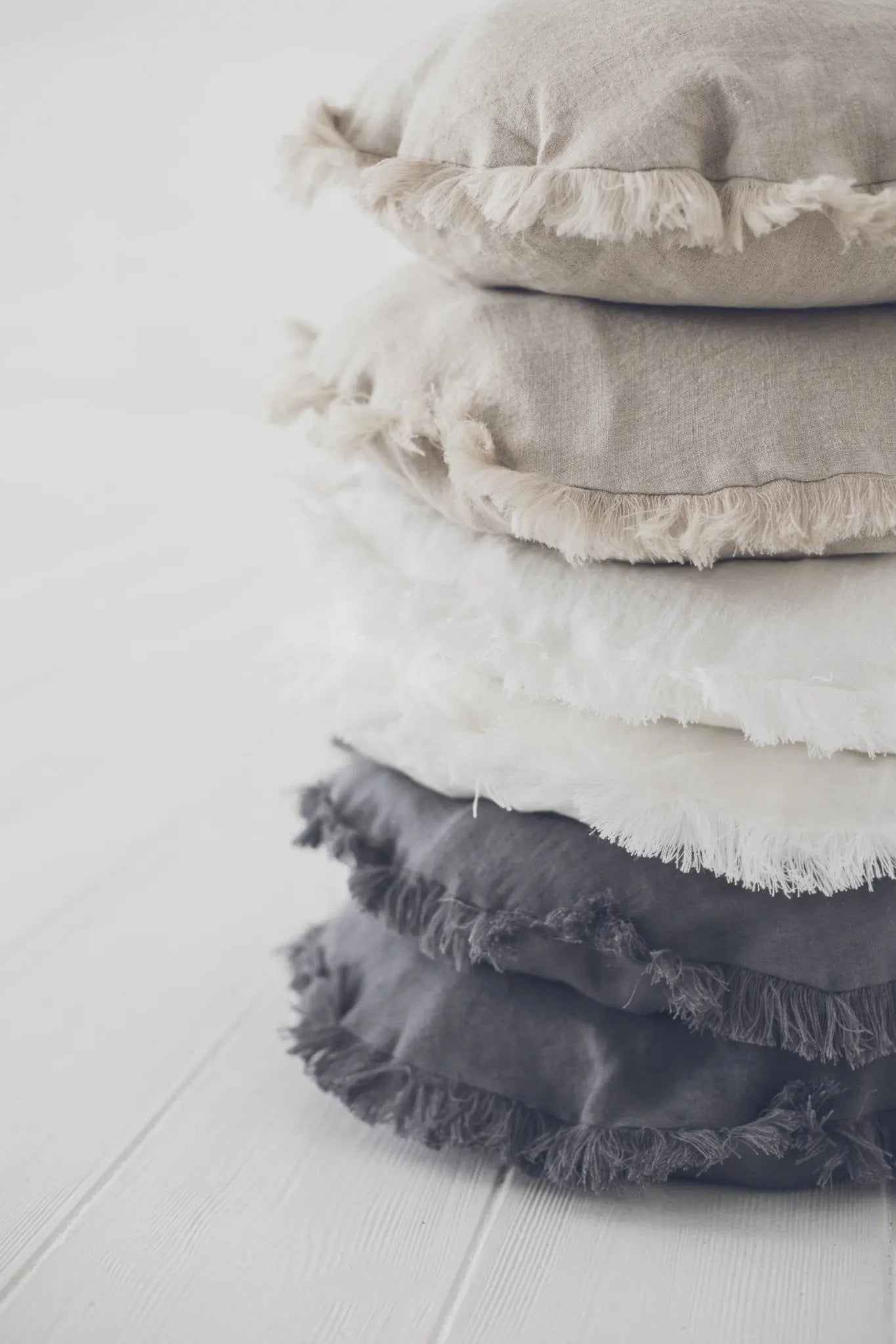 Linen Round Cushion Cover, Linen Pillow Sham with Fringes - Epic Linen luxury linen