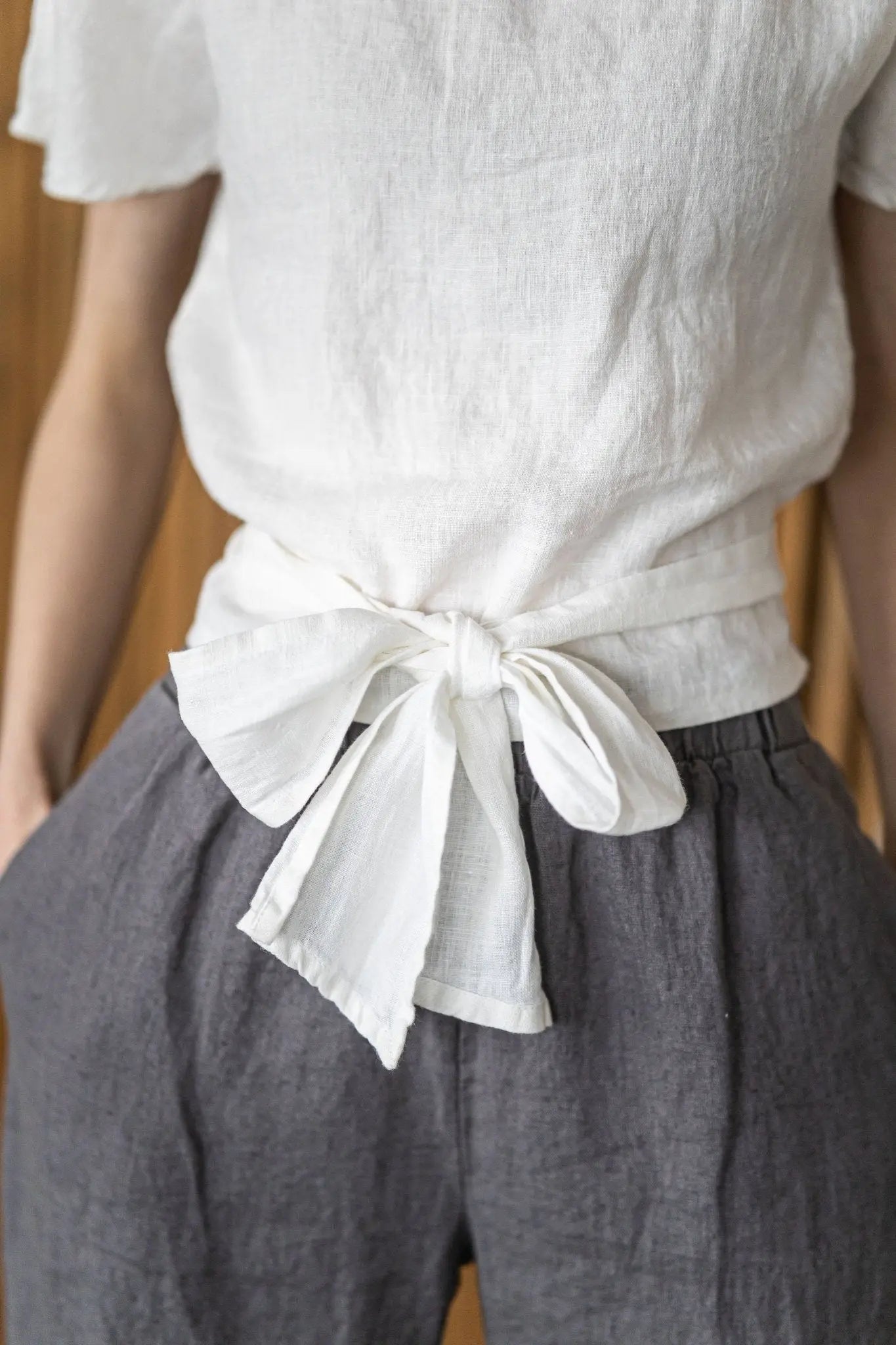 Linen Short Kimono Blouse Wide Belt - Epic Linen luxury linen