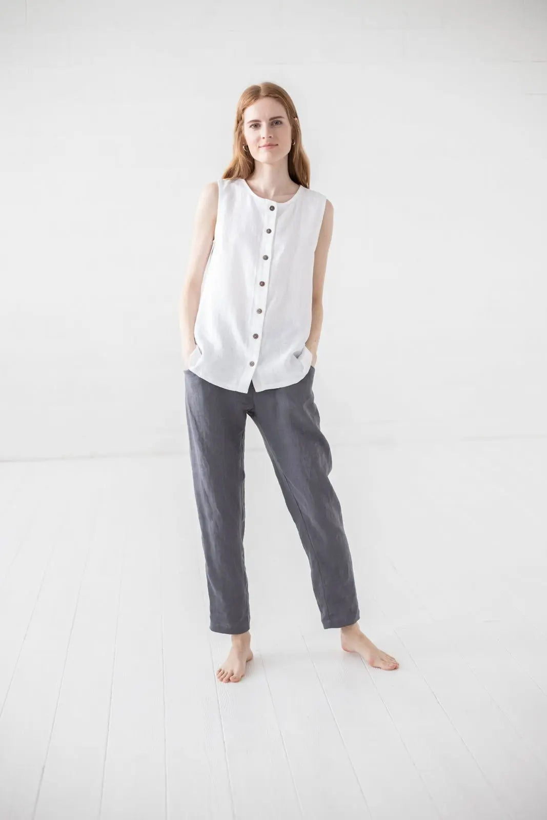 Linen Tank Top Buttons Down - Epic Linen luxury linen