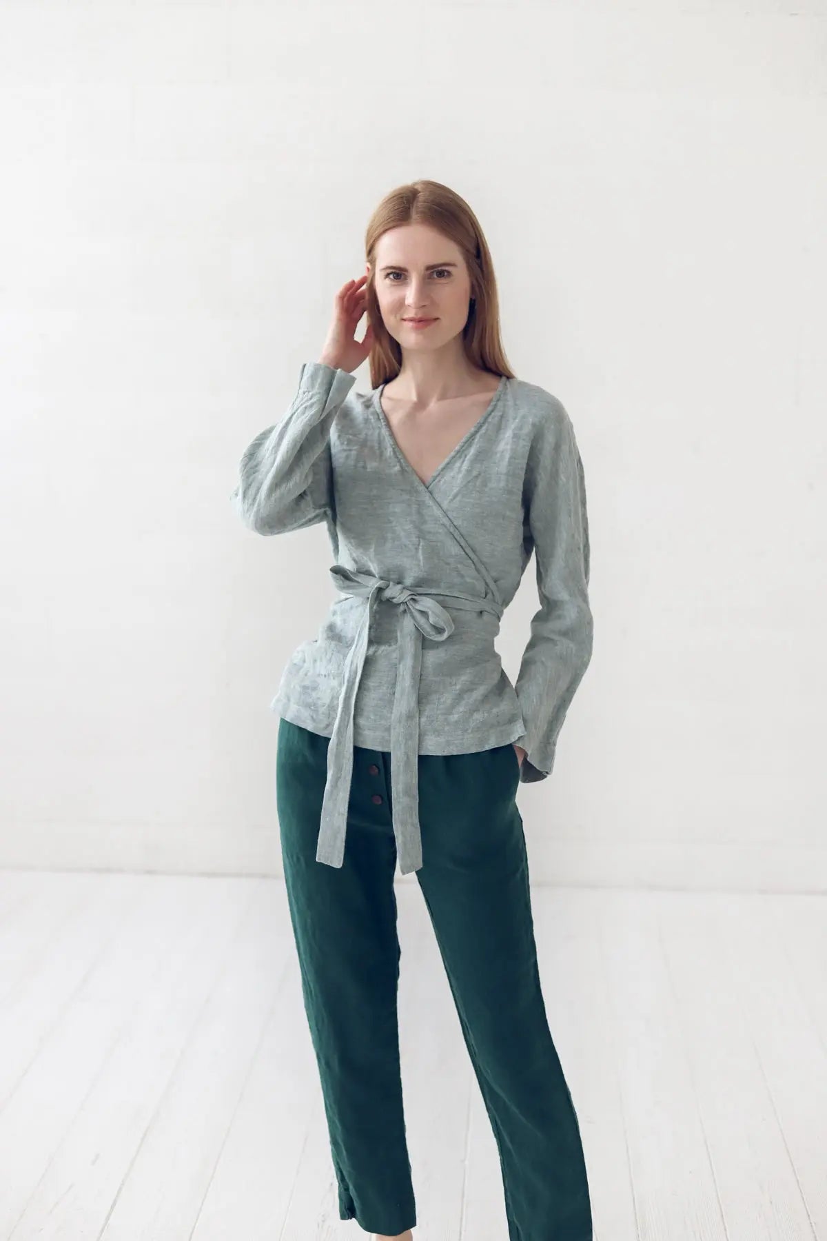 Linen Top Wrap With Long Sleeves - Epic Linen luxury linen