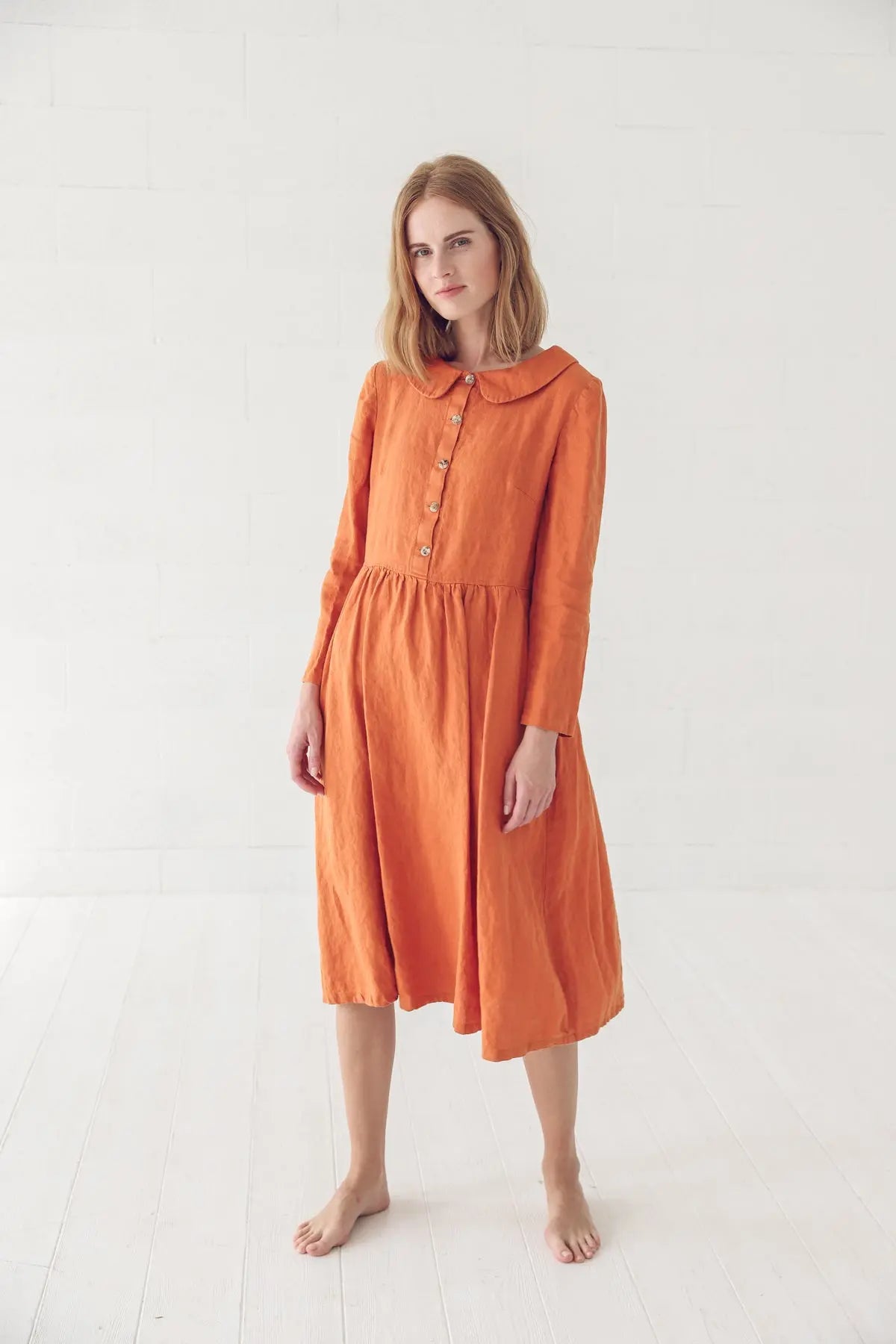 Long Linen Collar Dress - Epic Linen luxury linen
