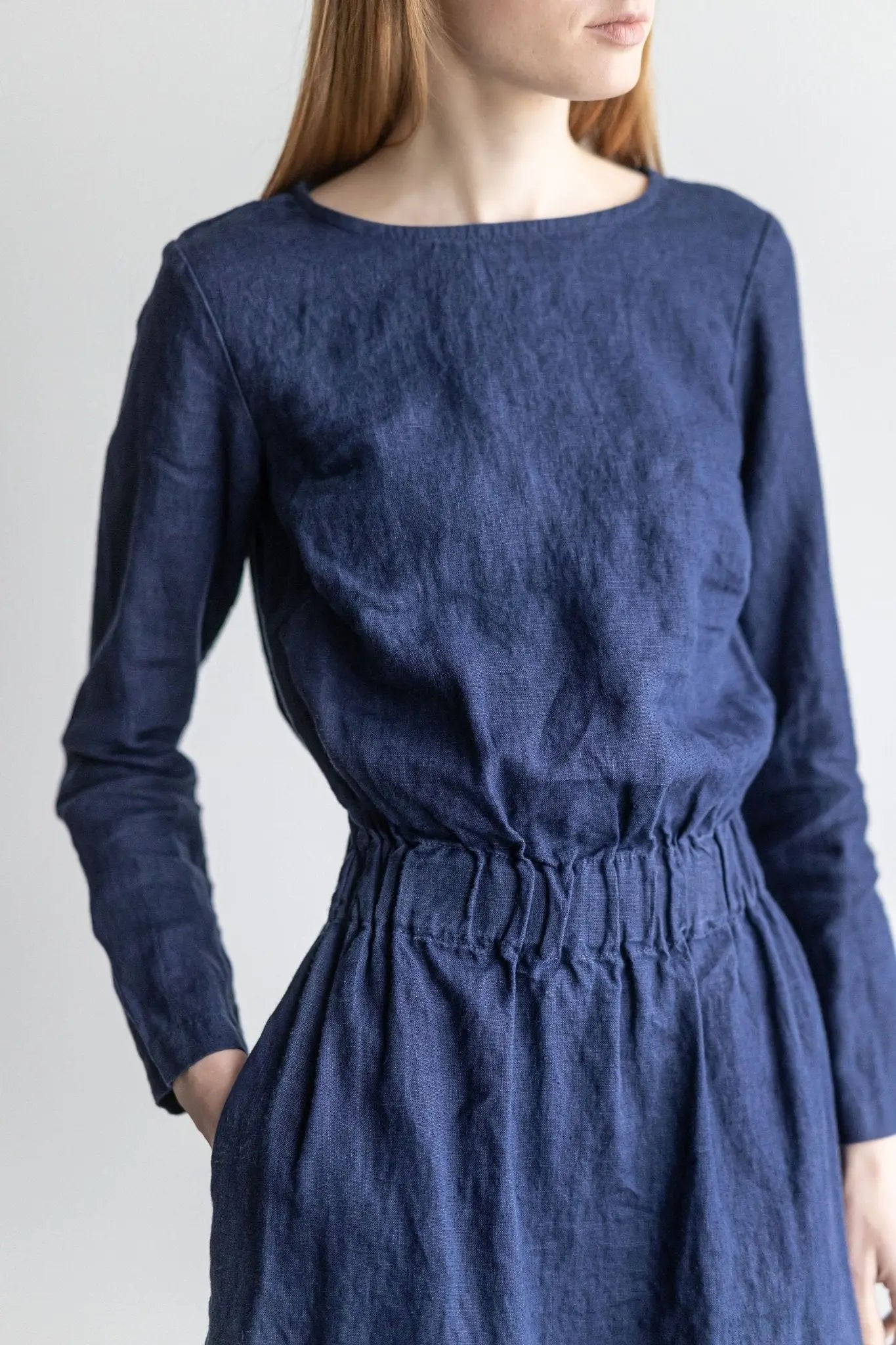 Long Sleeves Fitted Linen Dress - Epic Linen luxury linen
