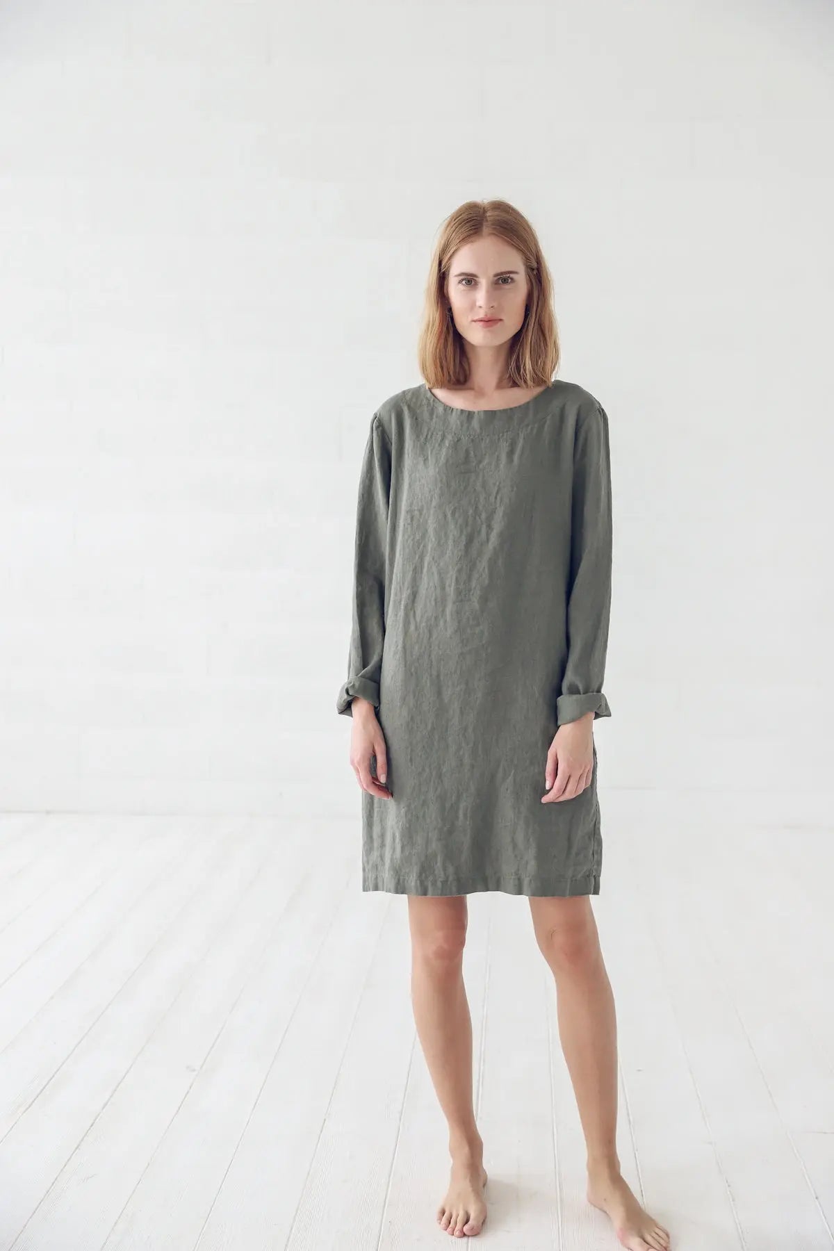 Long Sleeves Linen Dress - Epic Linen luxury linen