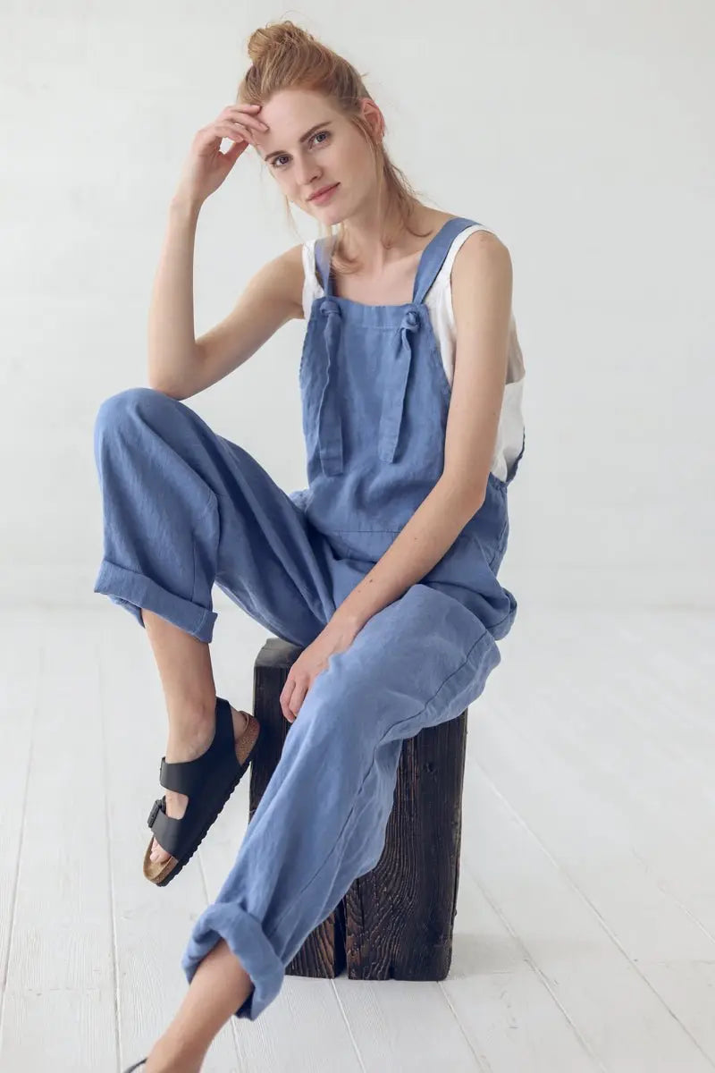 Loose Linen Overall with Adjustable Straps - Epic Linen luxury linen
