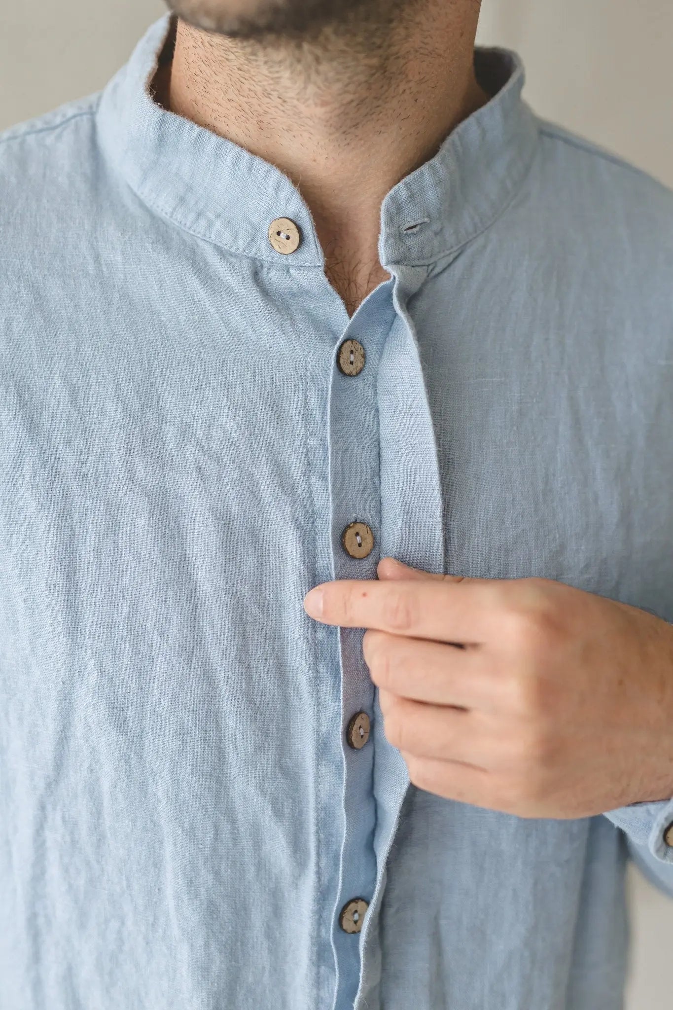 Men's Linen Shirt with Hidden Buttons - Epic Linen luxury linen
