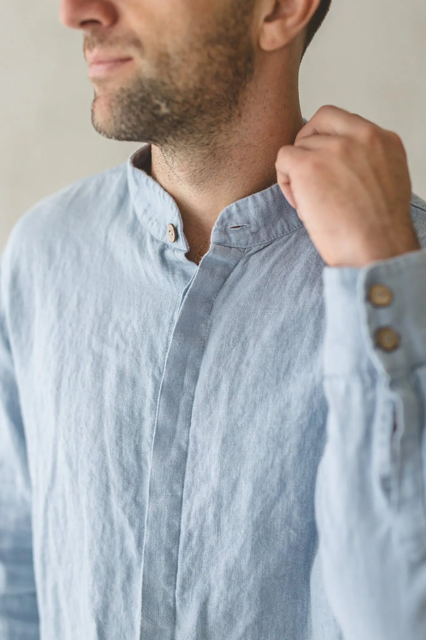Men's Linen Shirt with Hidden Buttons - Epic Linen luxury linen