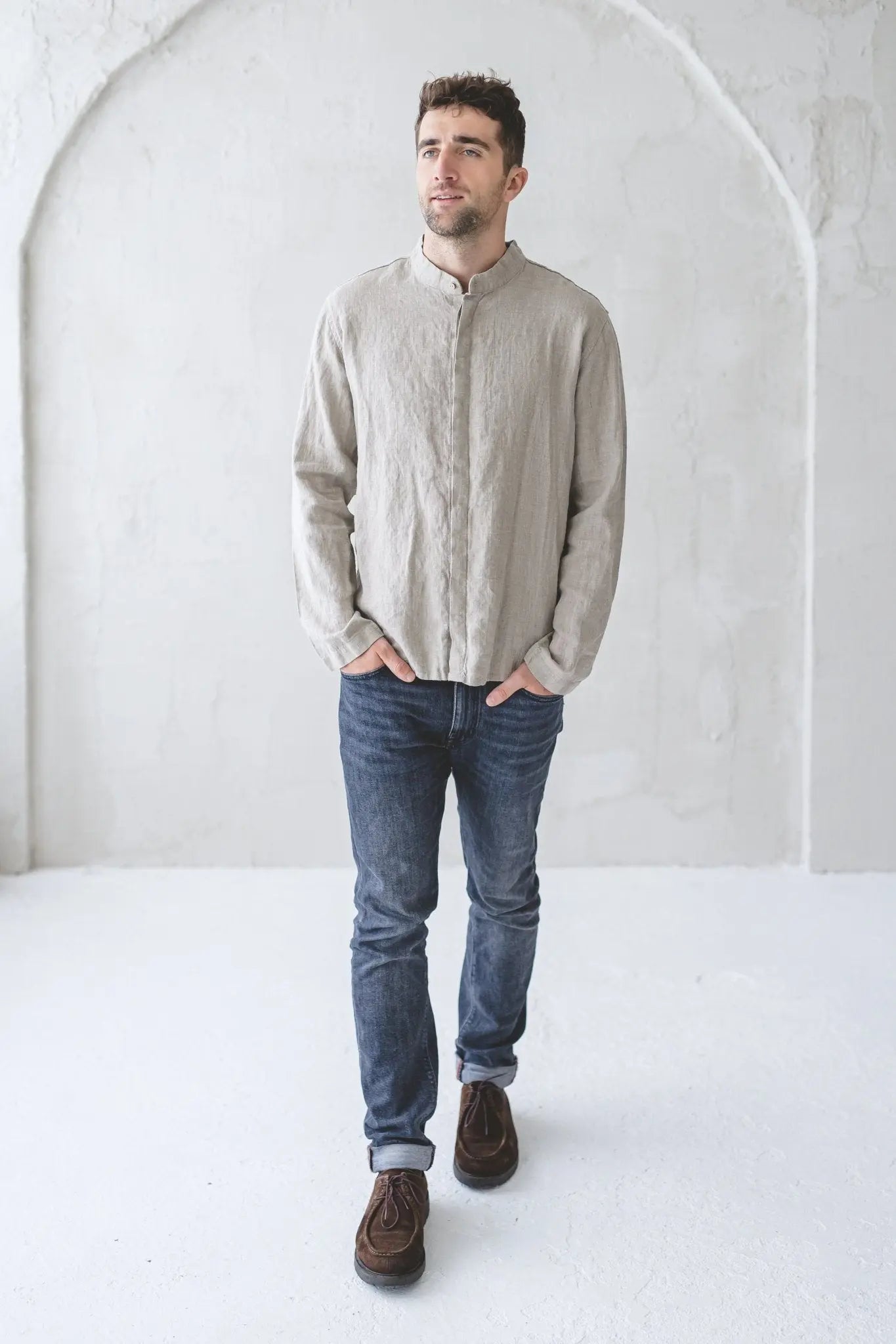 Men's Linen Shirt With Hidden Buttons - Epic Linen luxury linen