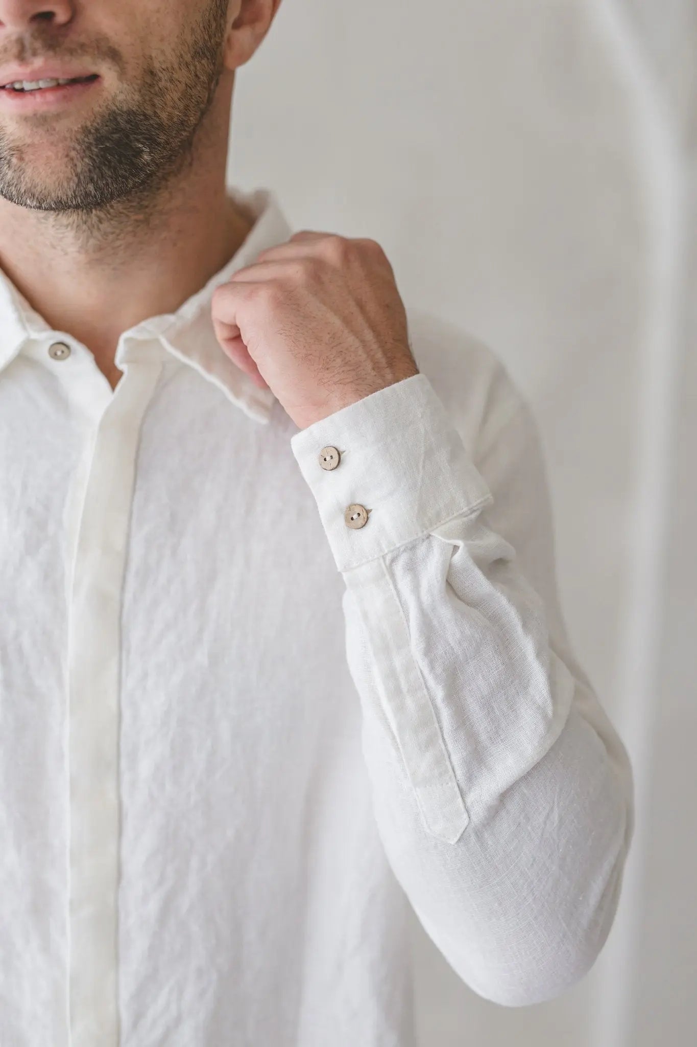 Men's Linen Shirt With Hidden Buttons - Epic Linen luxury linen