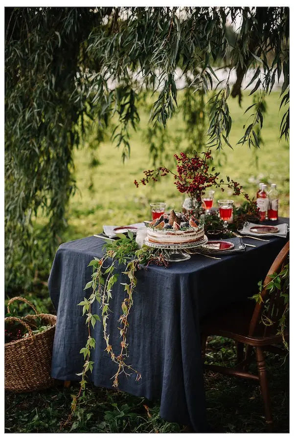 Natural Stonewashed Charcoal Gray Linen Tablecloth - Epic Linen luxury linen
